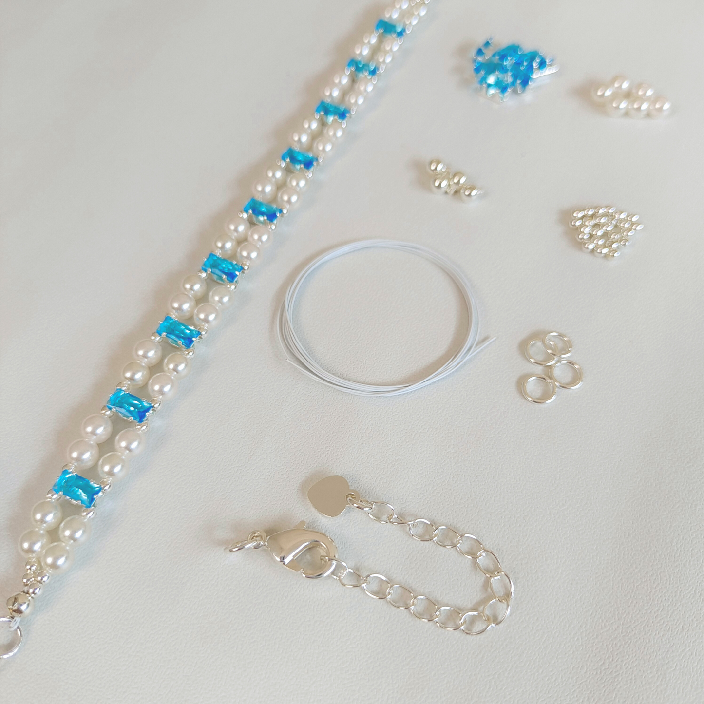 No.12 Celestial Pearl Link DIY Bracelet Kit | Aquamarine Zircon & Pearl | Includes Tutorial