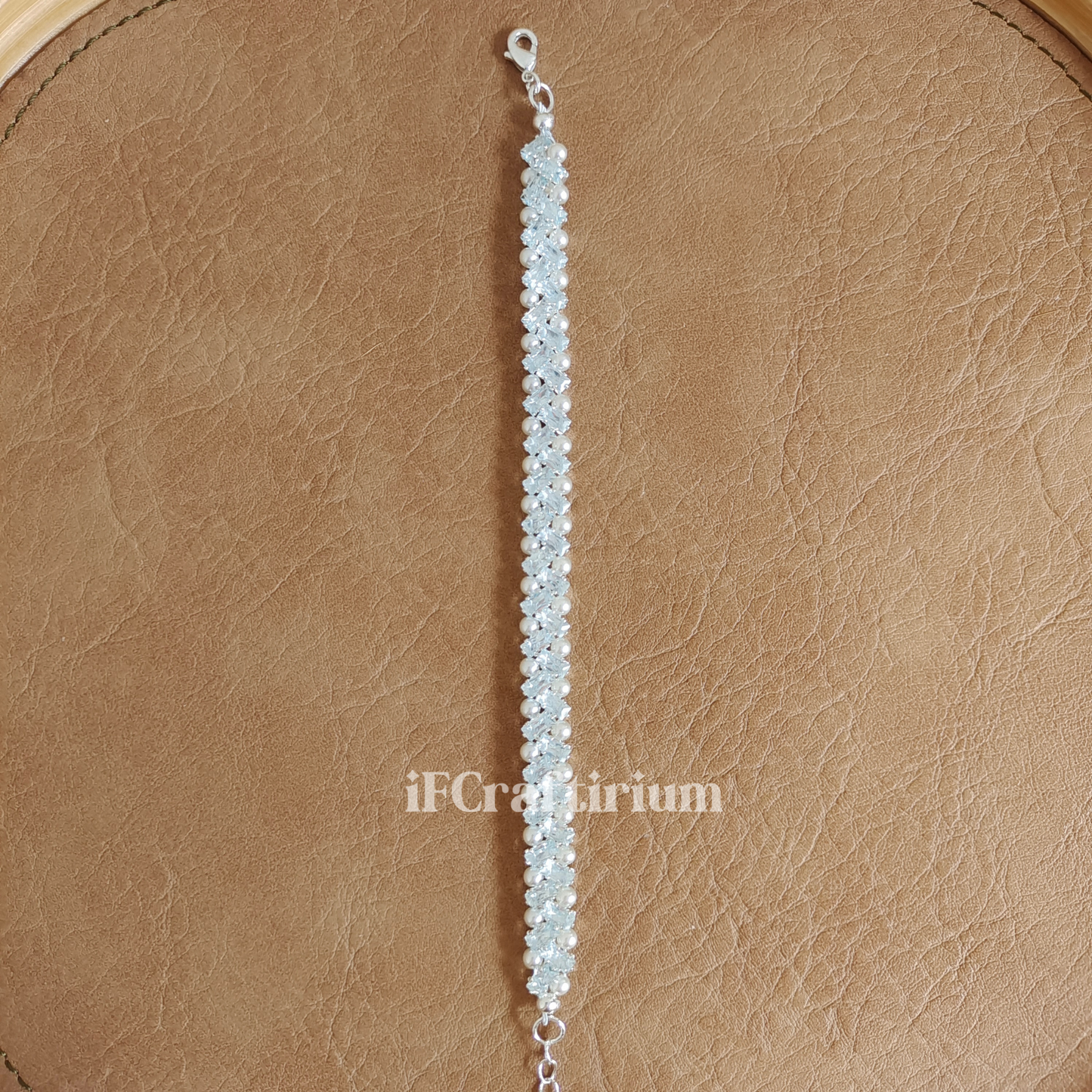 No.20 Frozen-Inspired Elsa Handmade Bracelet β Ice Blue CZ & Faux Pearls, Ready to Wear