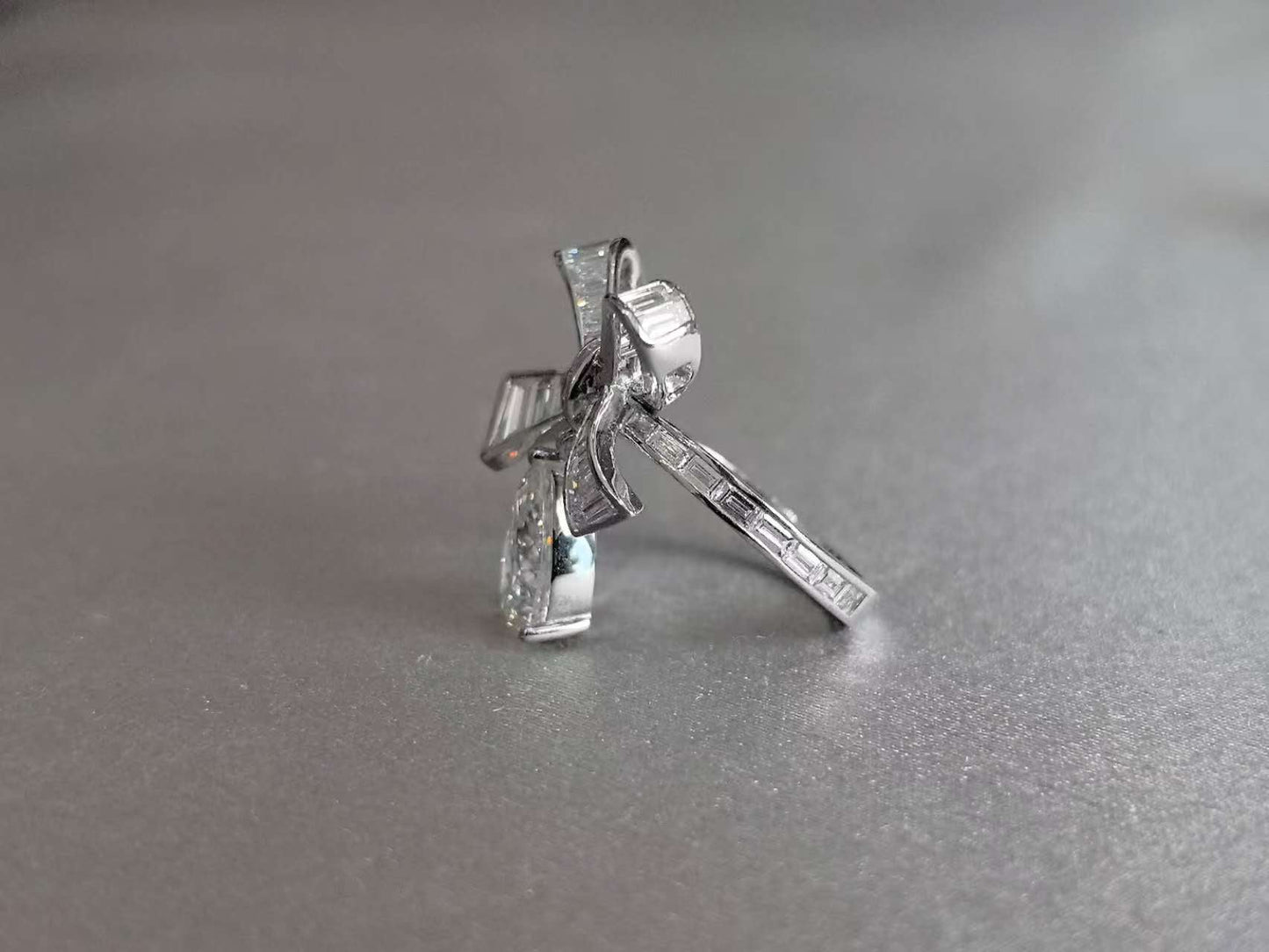 Pear Cut Bow-tie Ring with Pear Dangle | Lab Grown Diamond Statement Ring