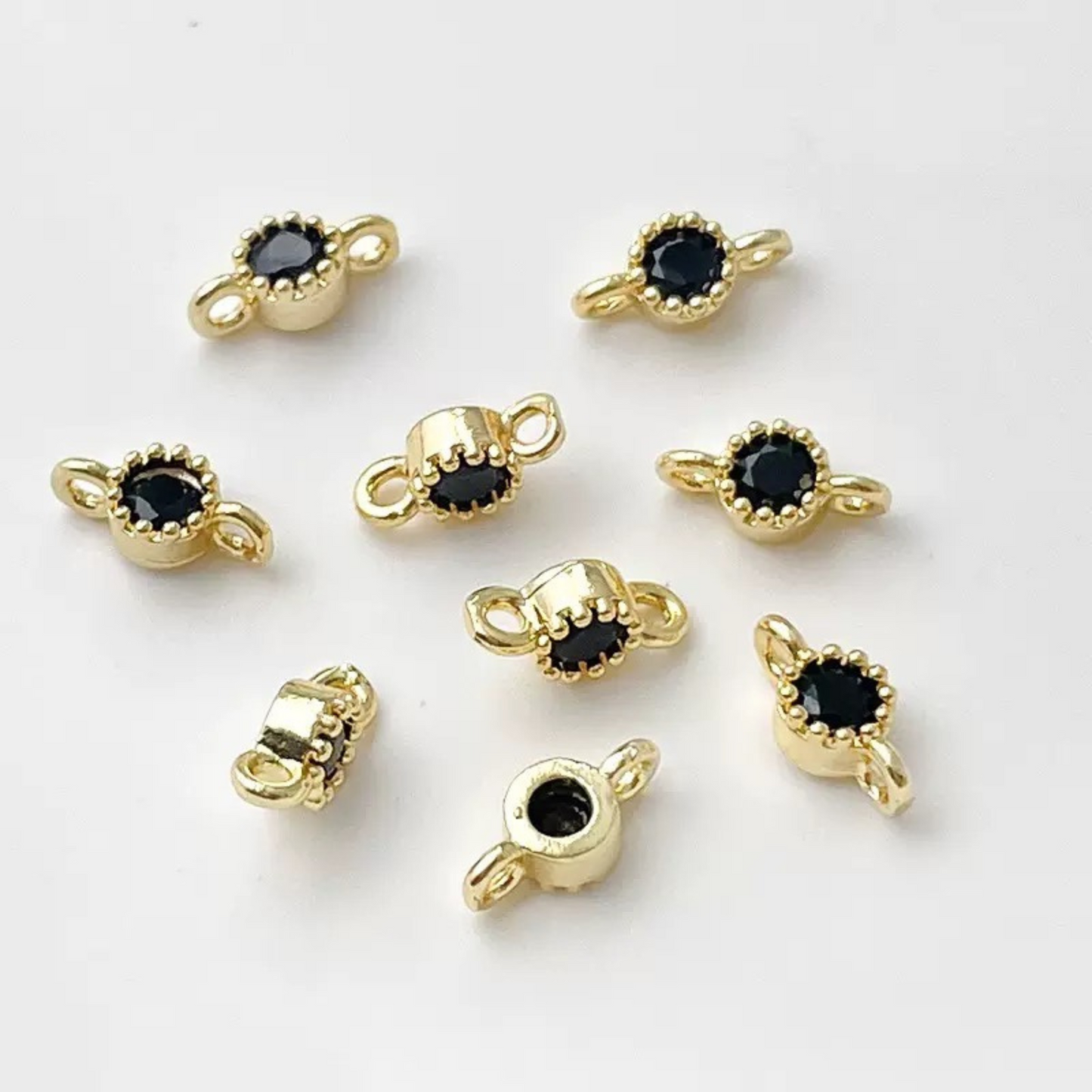 【E01】10pcs 4mm Double-Hole CZ Spacer Beads – Gold Plated, High-Color-Fast, DIY Jewelry Connectors