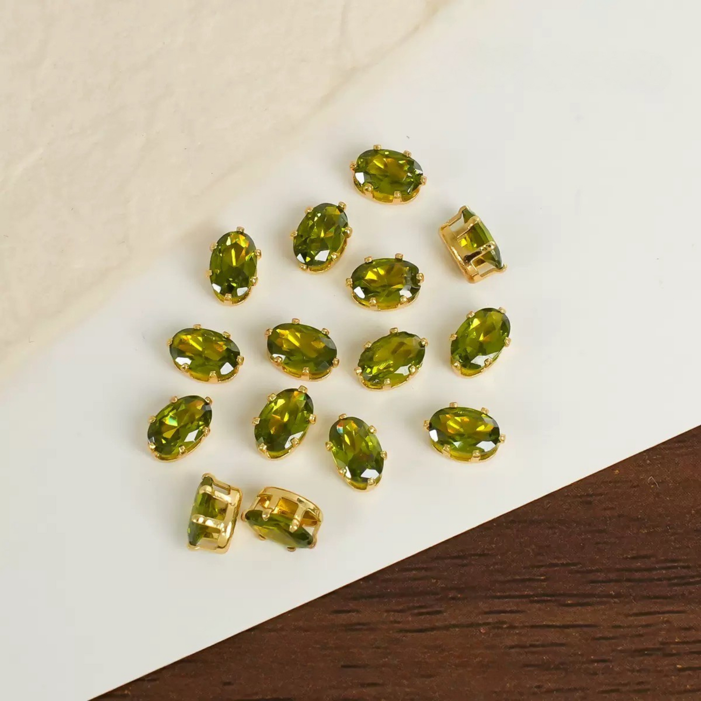 【A14】50pcs Oval-Cut CZ Spacer Beads – High-Color-Fast Gold Plated Alloy, Prong-Set, DIY Jewelry Supplies