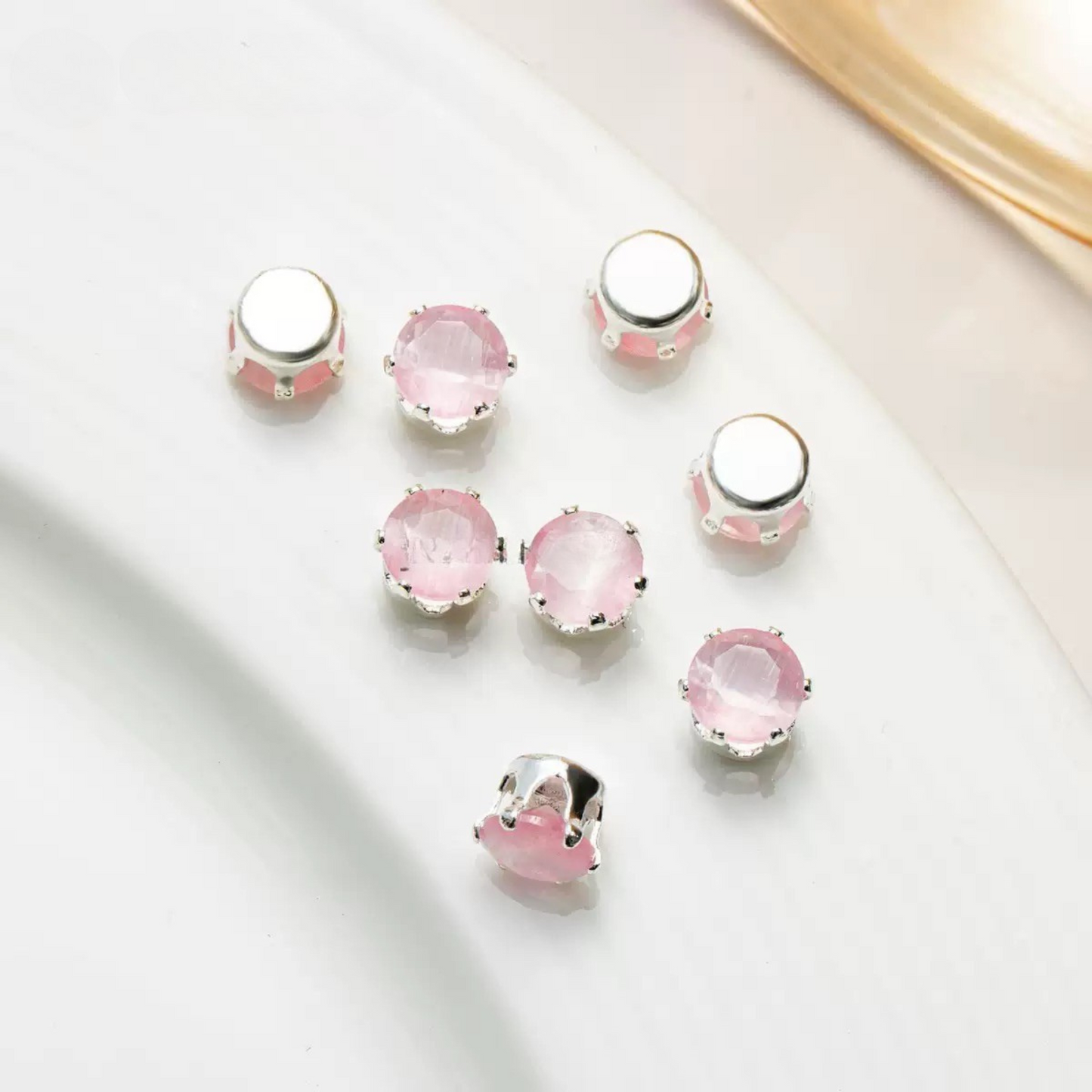 【C01】50pcs 4mm Round Cat’s Eye CZ Beads – Silver-Plated Prong-Set, DIY Jewelry Spacer Charms