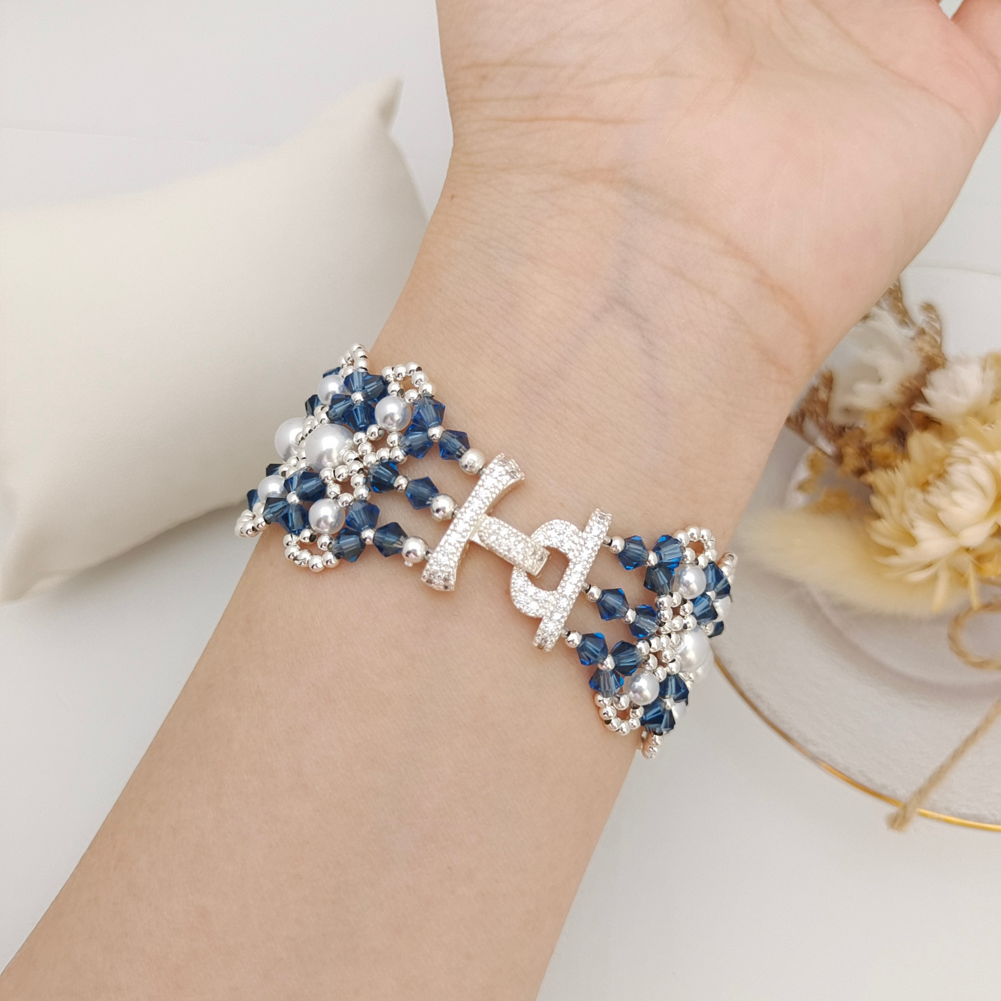 No.54 DIY Bracelet Kit – “French Lace” Beaded Pearl & Crystal Bracelet with 3-Row Clasp