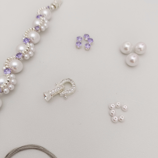 【No.65】DIY Bracelet Kit – Nebula with 8mm Pearls & CZ Beads