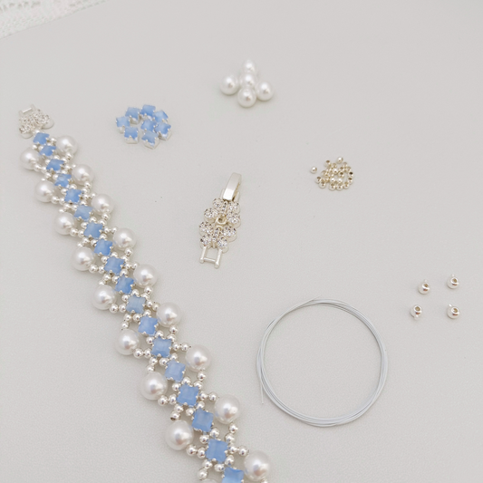 【No.64】DIY Bracelet Kit – French Court with Pearls & Cat Eye Square Beads