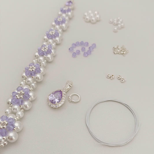 No.57 DIY Bracelet Kit – “Sunflower” Crystal & Pearl Beading Set with Full Tutorial