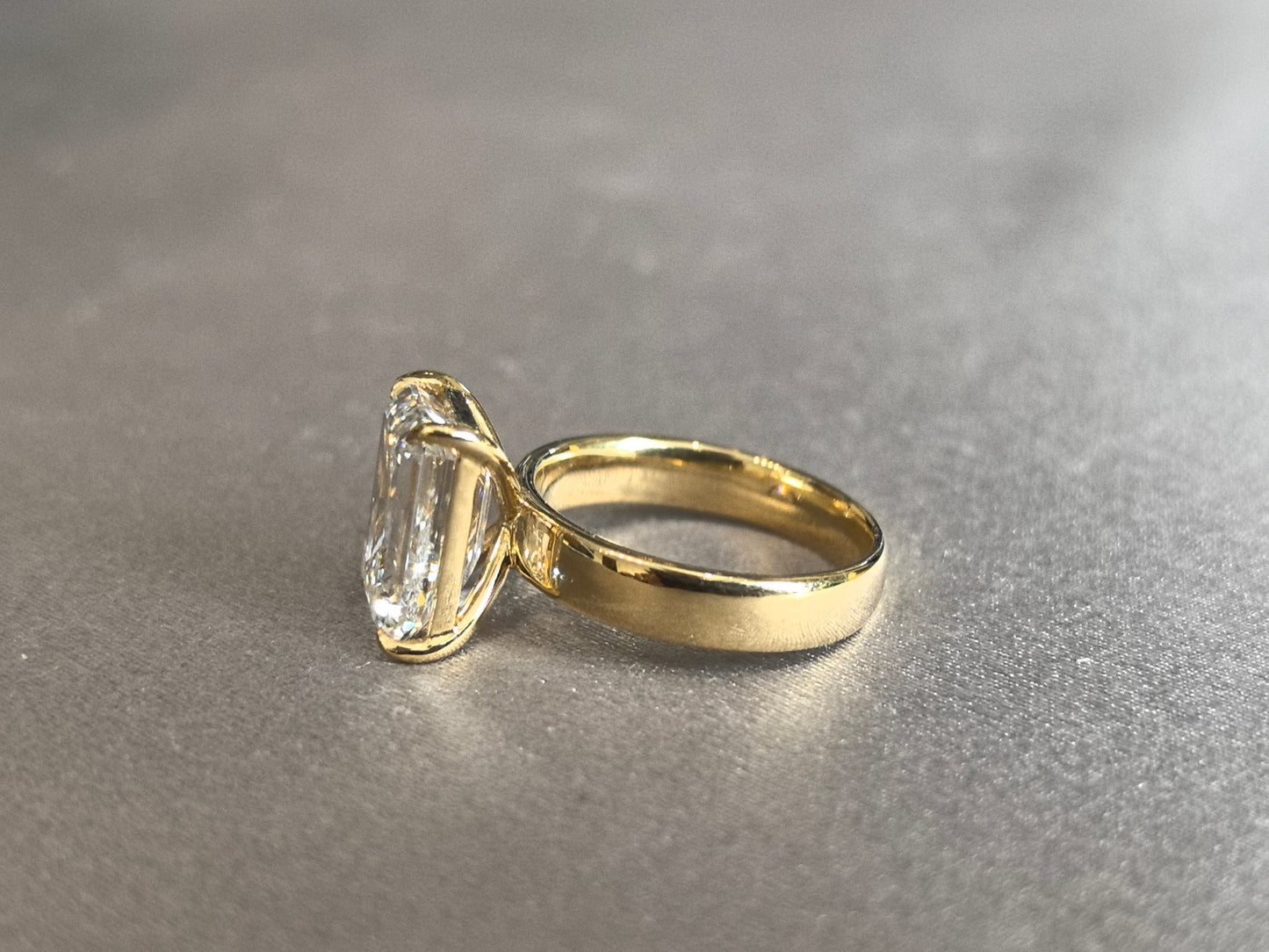 Emerald Cut Lab Grown Diamond Ring | Wide Flat Band Solitaire