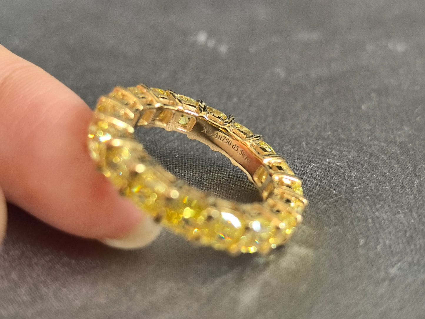 0.3ct 5.5g ivid Yellow Cushion Cut Lab Diamond Eternity Band | 18 Stones