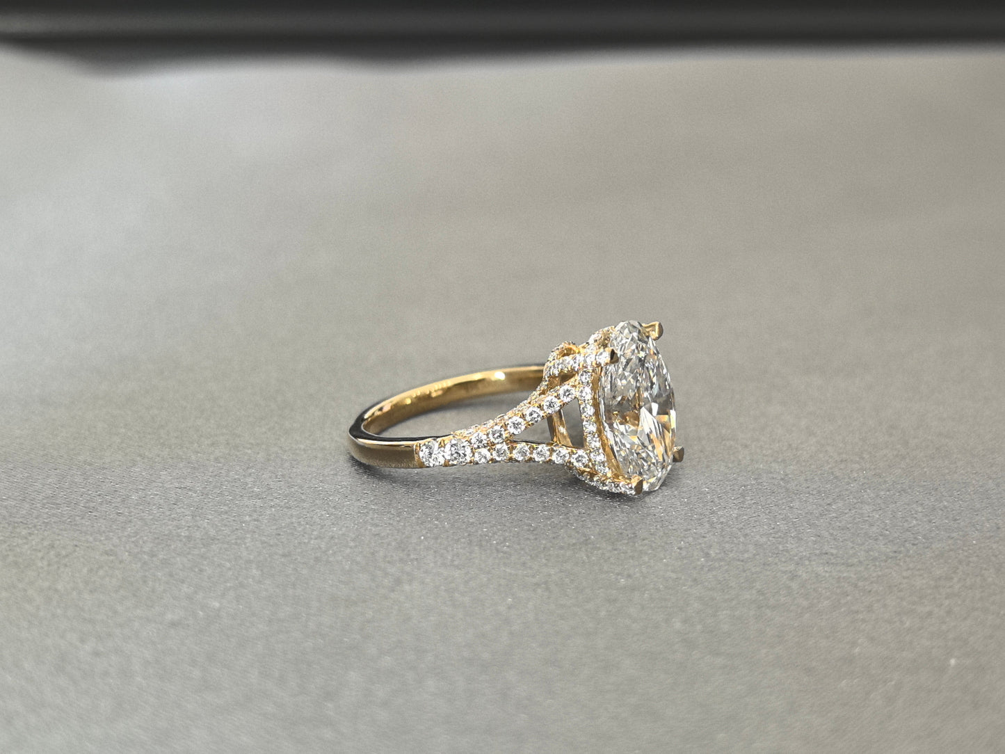 Oval Lab Diamond Split Shank Ring | Hidden Halo & Half Pavé Band