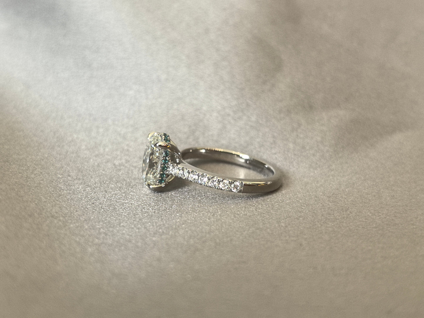 Dainty Paraiba Hidden Halo Oval Lab Diamond Ring