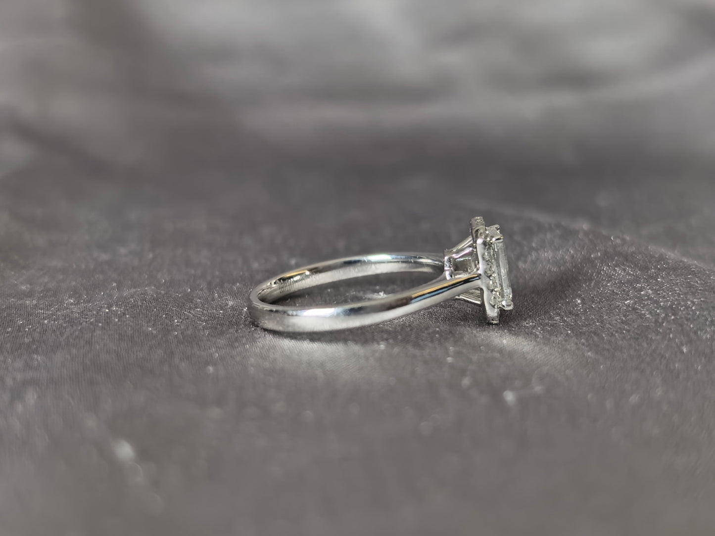 Emerald Cut Lab Grown Diamond Solitaire Ring with Halo| Simple Plain Band