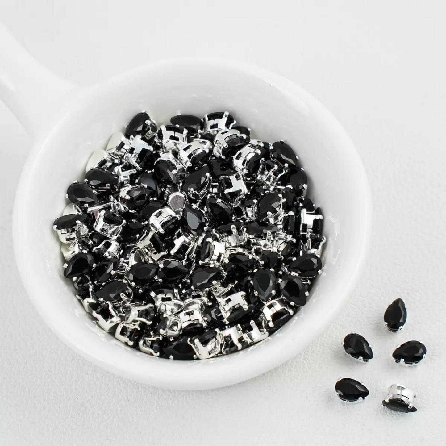 【A27】50pcs Teardrop Zircon Spacer Beads – Electroplated Silver Claw Setting DIY Beading Supplies