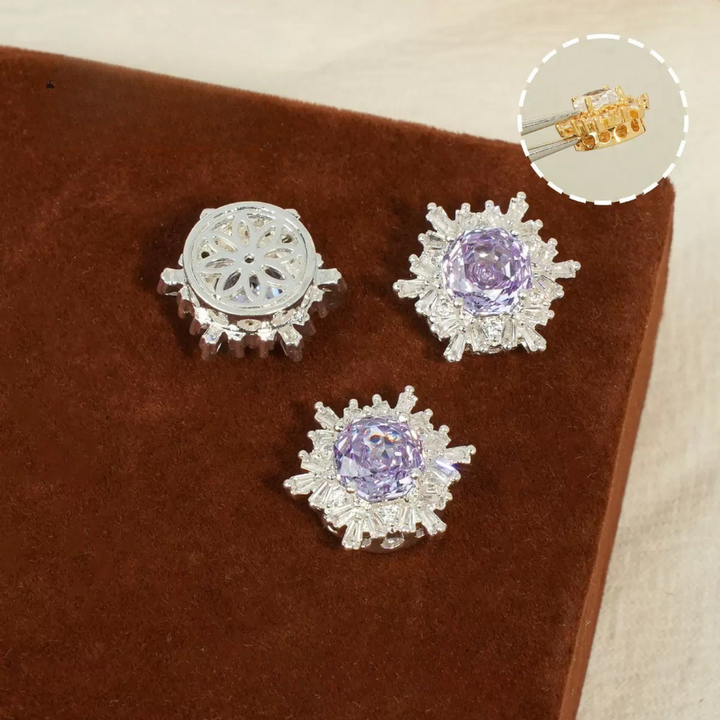 【S02】13*13mm High-Color Zircon Snowflake Charm – Rose Cut Full Pavé CZ Bead for DIY Jewelry (9×18mm)