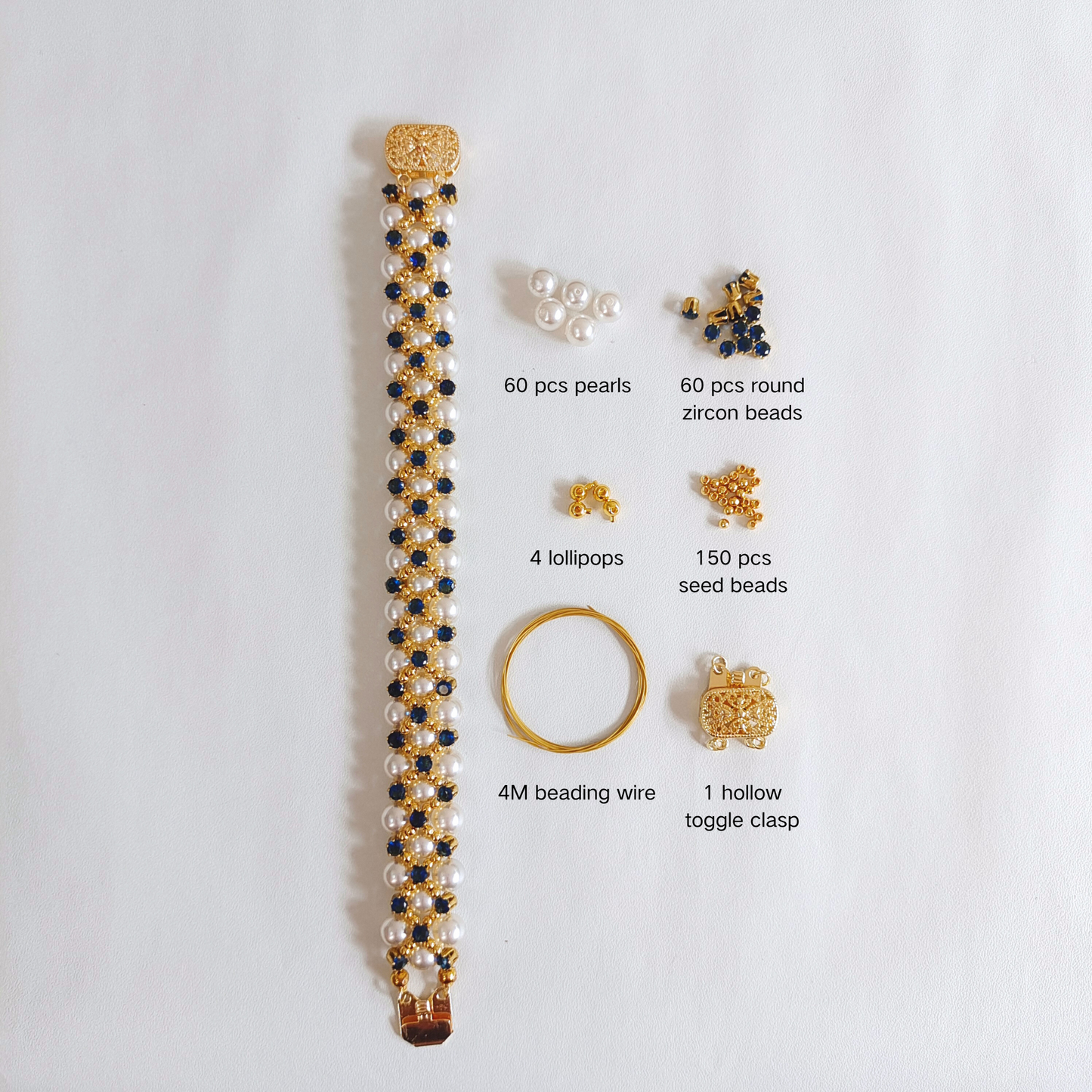 No.11 DIY Bracelet Kit – Blue Phantom Beaded Design with Pearls & Sapphire Crystals