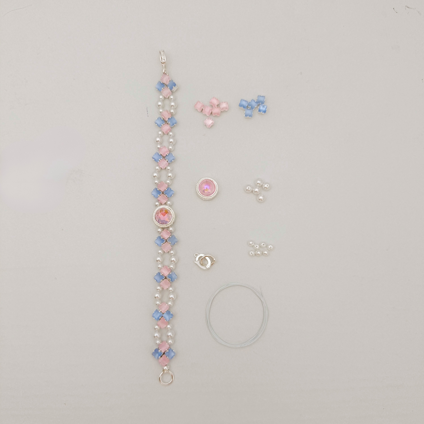 No.61 Cat Eye Clover Double-Layer DIY Bracelet Kit | Pearl & Zircon Beading Set with Full Tutorial