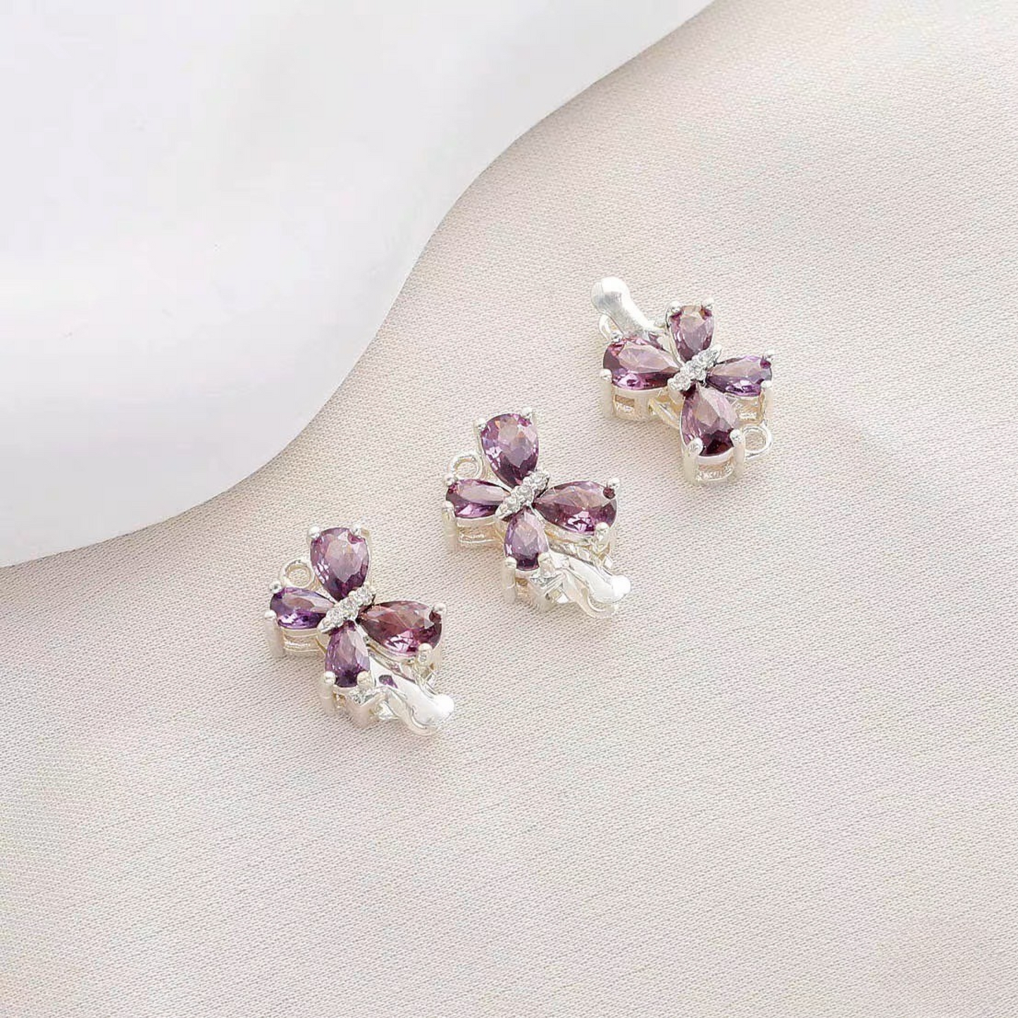 【B05】Butterfly Insert Clasp – 18K Gold/Silver Plated, Purple/Pink Cubic Zirconia, DIY Jewelry Connector