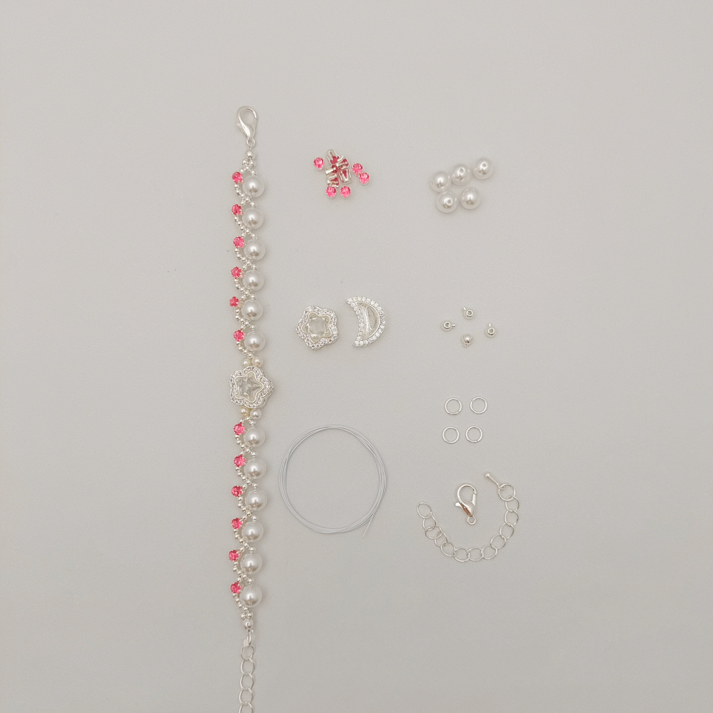 No.41 Star & Moon DIY Bracelet Kit with Pearls & Cubic Zirconia | Complete Jewelry Making Kit