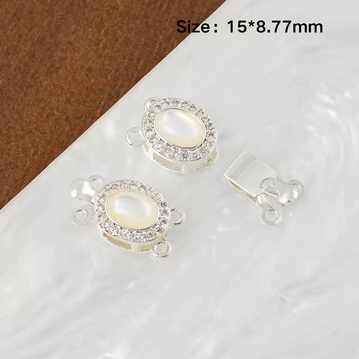 【B06】White Jade Insert Clasp – Double Hole, 18K Gold/Silver Plated, Round/Oval/Square – DIY Jewelry Connector