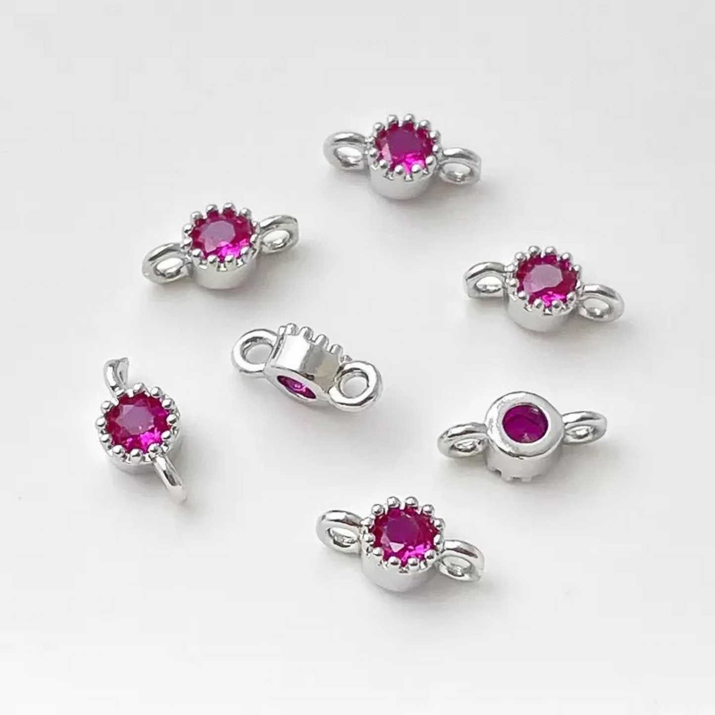 【E02】10pcs 4mm Double-Hole CZ Spacer Beads – Silver Plated, High-Color-Fast, DIY Jewelry Connectors