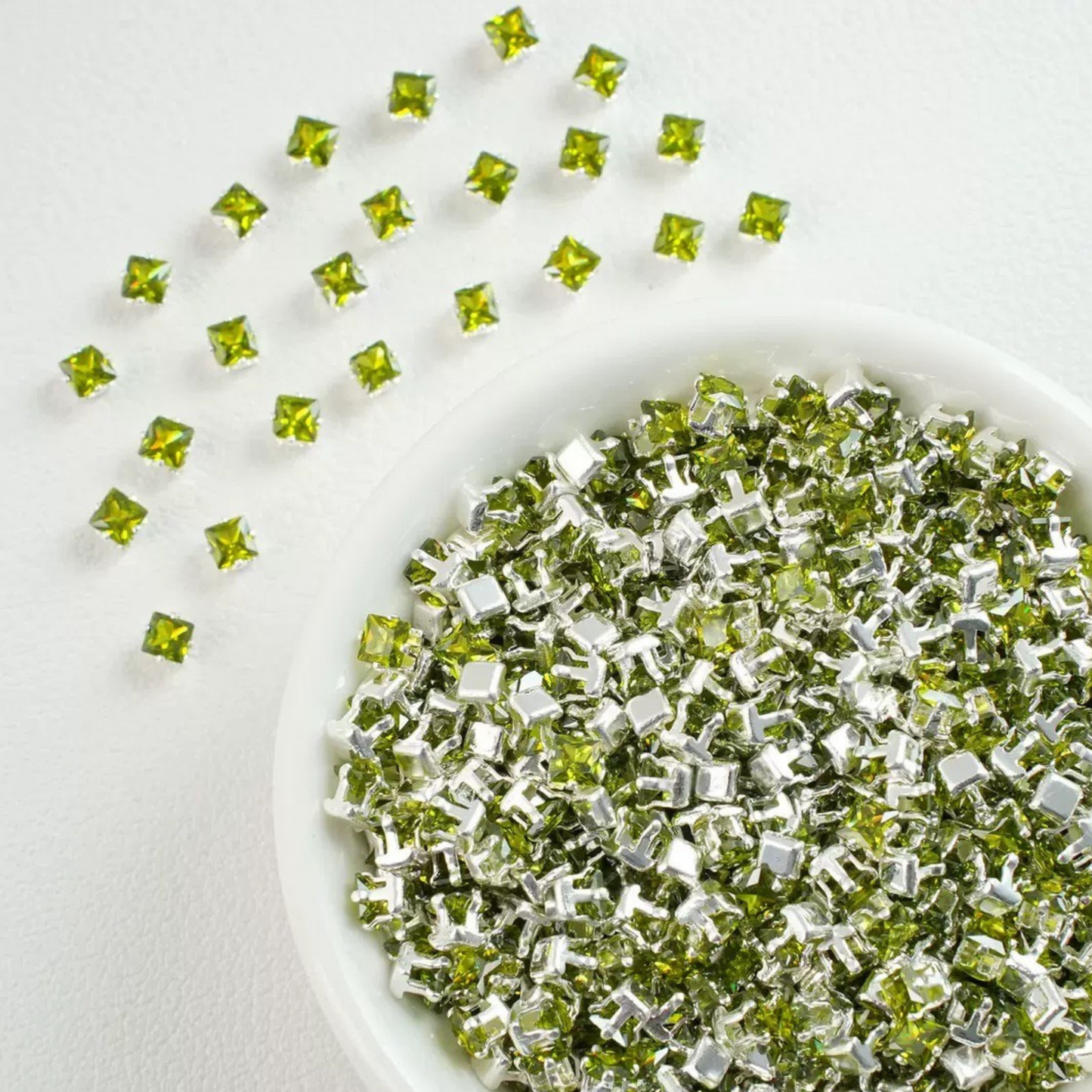 【A08】50pcs Square Zircon Beads – 3x3mm Silver-Claw DIY Spacer for Handmade Jewelry