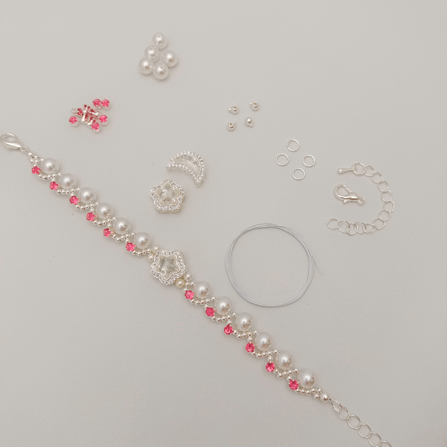 No.41 Star & Moon DIY Bracelet Kit with Pearls & Cubic Zirconia | Complete Jewelry Making Kit