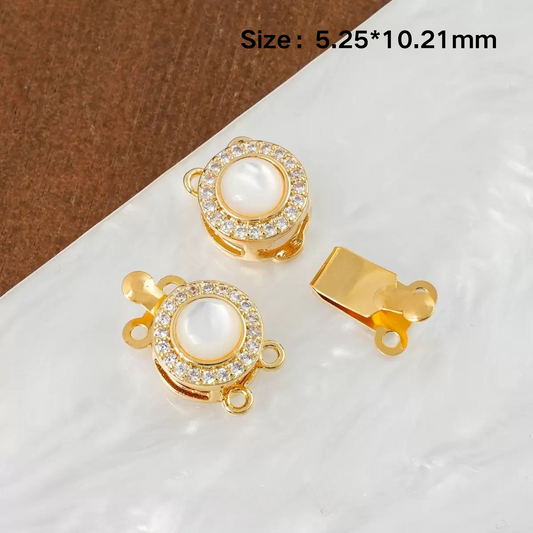 【B06】White Jade Insert Clasp – Double Hole, 18K Gold/Silver Plated, Round/Oval/Square – DIY Jewelry Connector