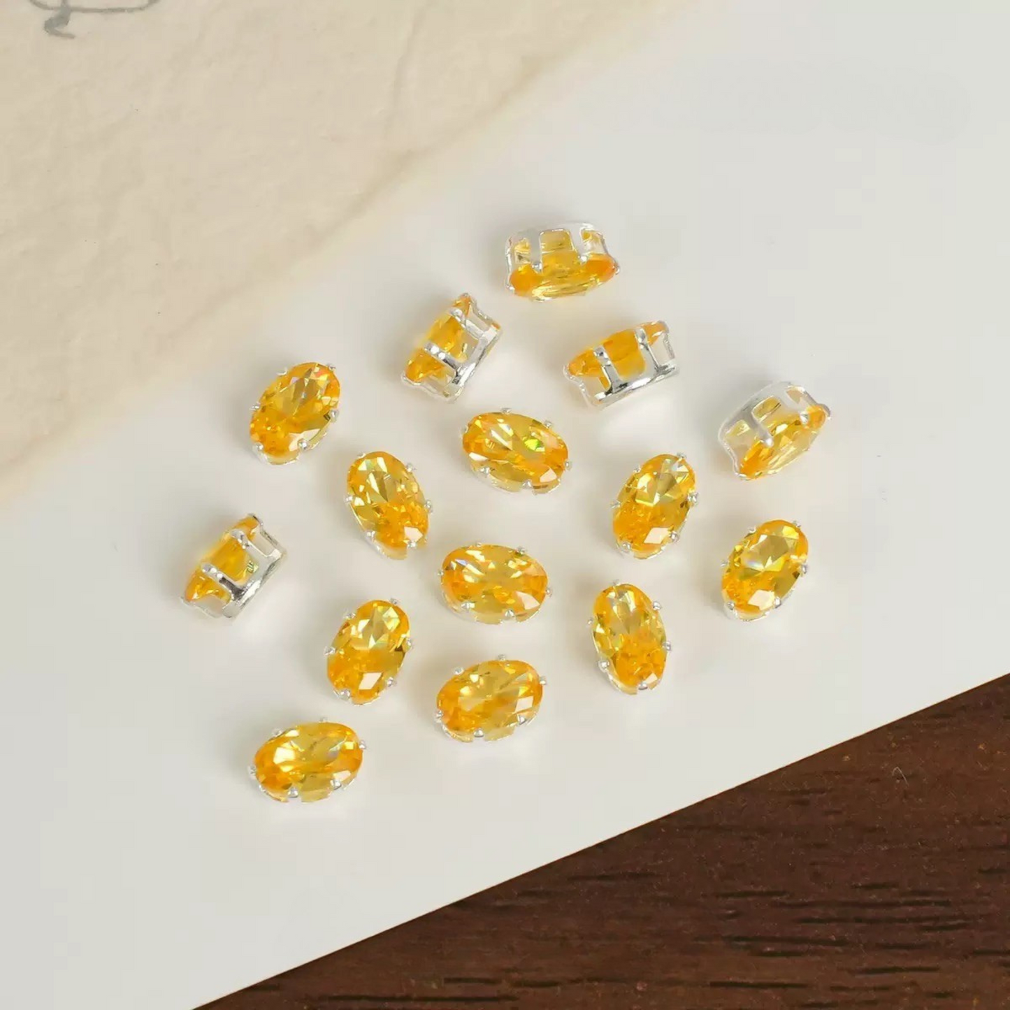 【A15】50pcs Oval-Cut CZ Spacer Beads – High-Color-Fast Silver Plated Alloy, Prong-Set, DIY Jewelry Supplies