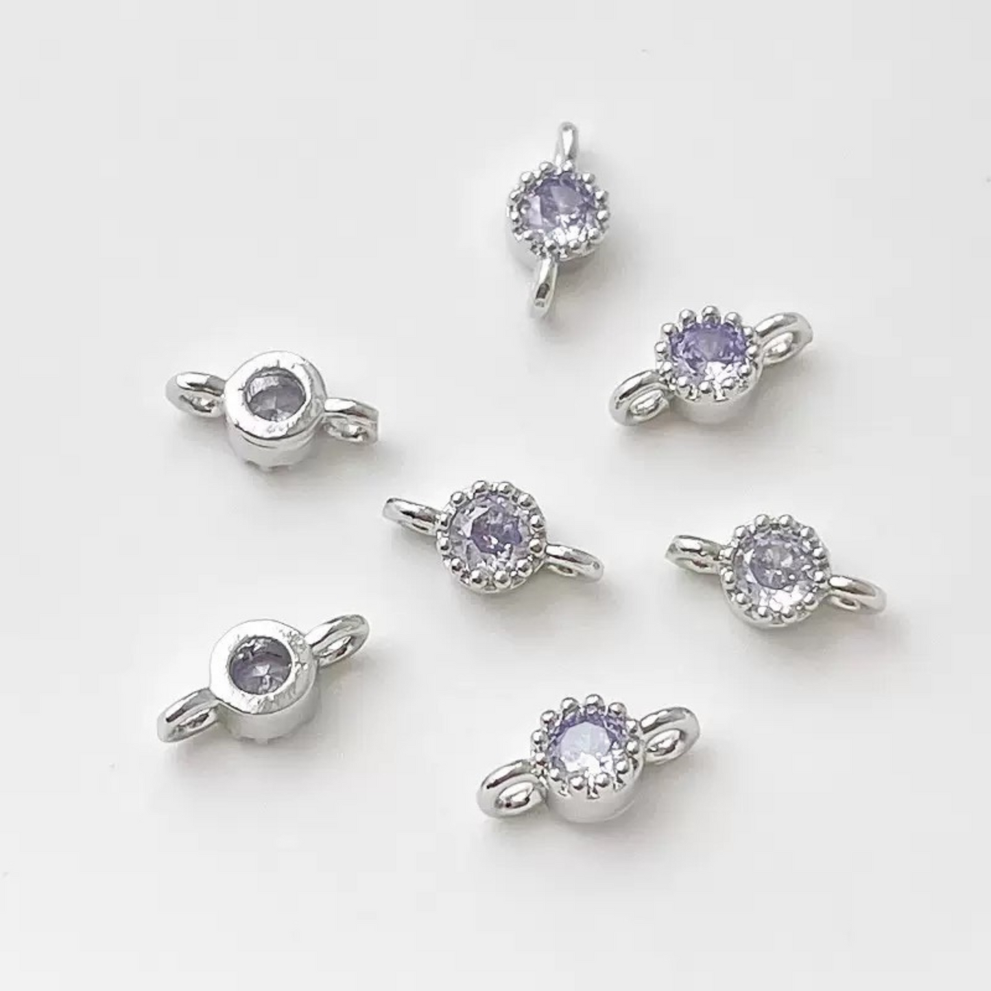 【E02】10pcs 4mm Double-Hole CZ Spacer Beads – Silver Plated, High-Color-Fast, DIY Jewelry Connectors