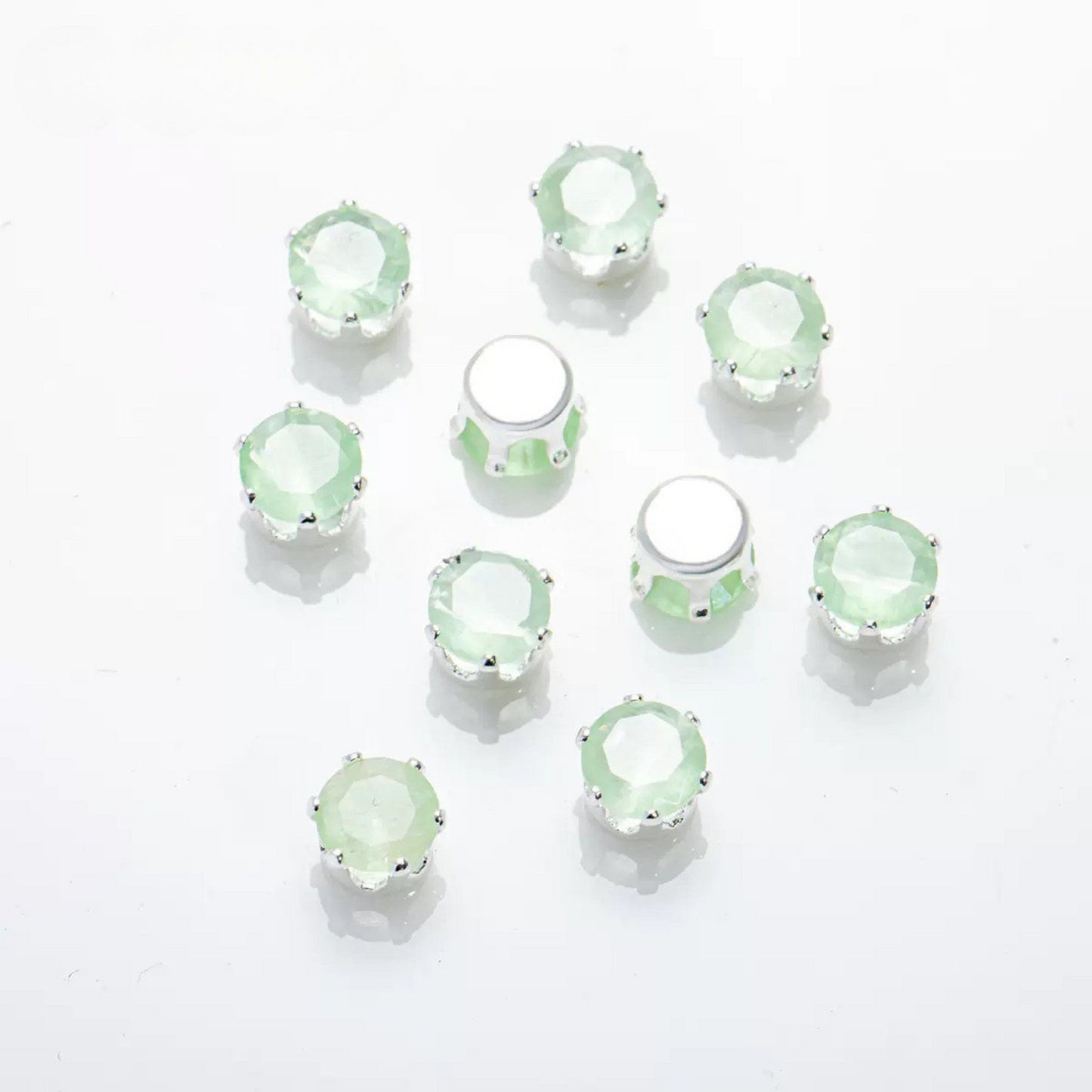 【C01】50pcs 4mm Round Cat’s Eye CZ Beads – Silver-Plated Prong-Set, DIY Jewelry Spacer Charms
