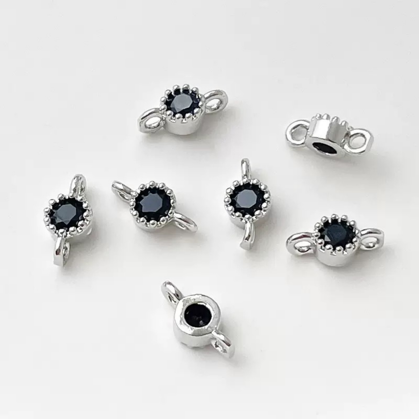【E02】10pcs 4mm Double-Hole CZ Spacer Beads – Silver Plated, High-Color-Fast, DIY Jewelry Connectors
