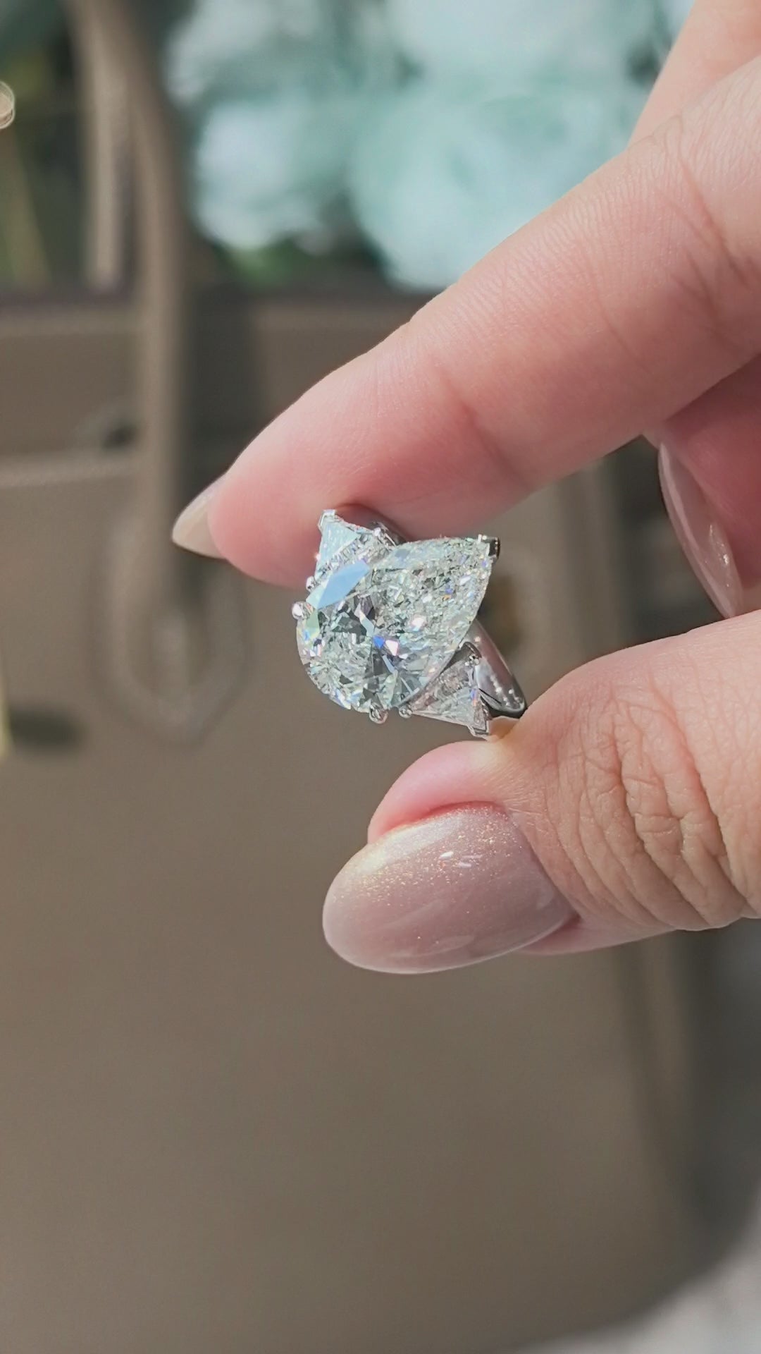 Pear-Center Trilogy Ring | Trillion-Cut Sidestones | Fluid Geometry | Lab-Grown Diamonds