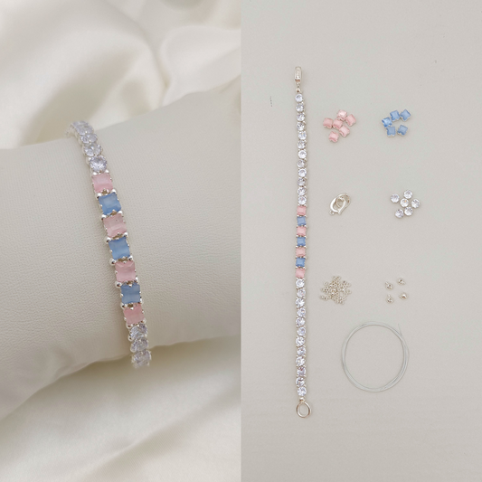 No.61 Cat Eye Clover Double-Layer DIY Bracelet Kit | Pearl & Zircon Beading Set with Full Tutorial