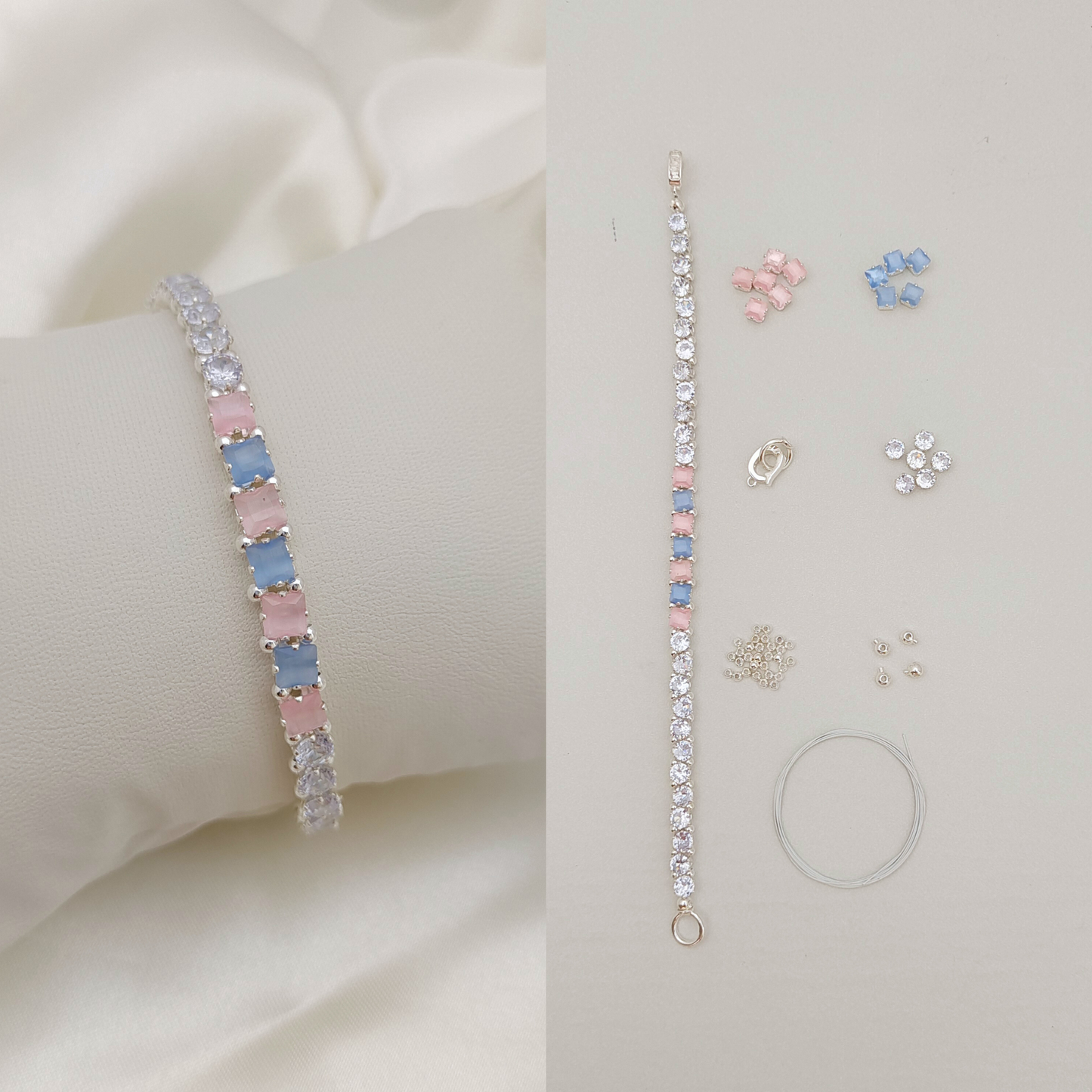 No.61 Cat Eye Clover Double-Layer DIY Bracelet Kit | Pearl & Zircon Beading Set with Full Tutorial