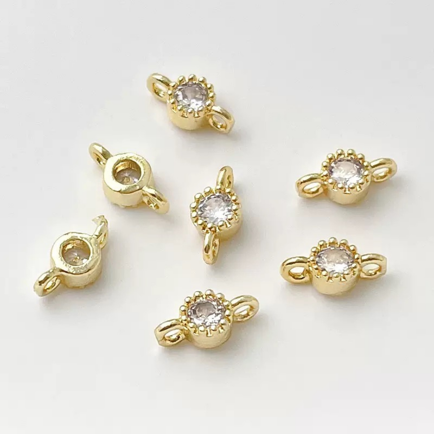【E01】10pcs 4mm Double-Hole CZ Spacer Beads – Gold Plated, High-Color-Fast, DIY Jewelry Connectors
