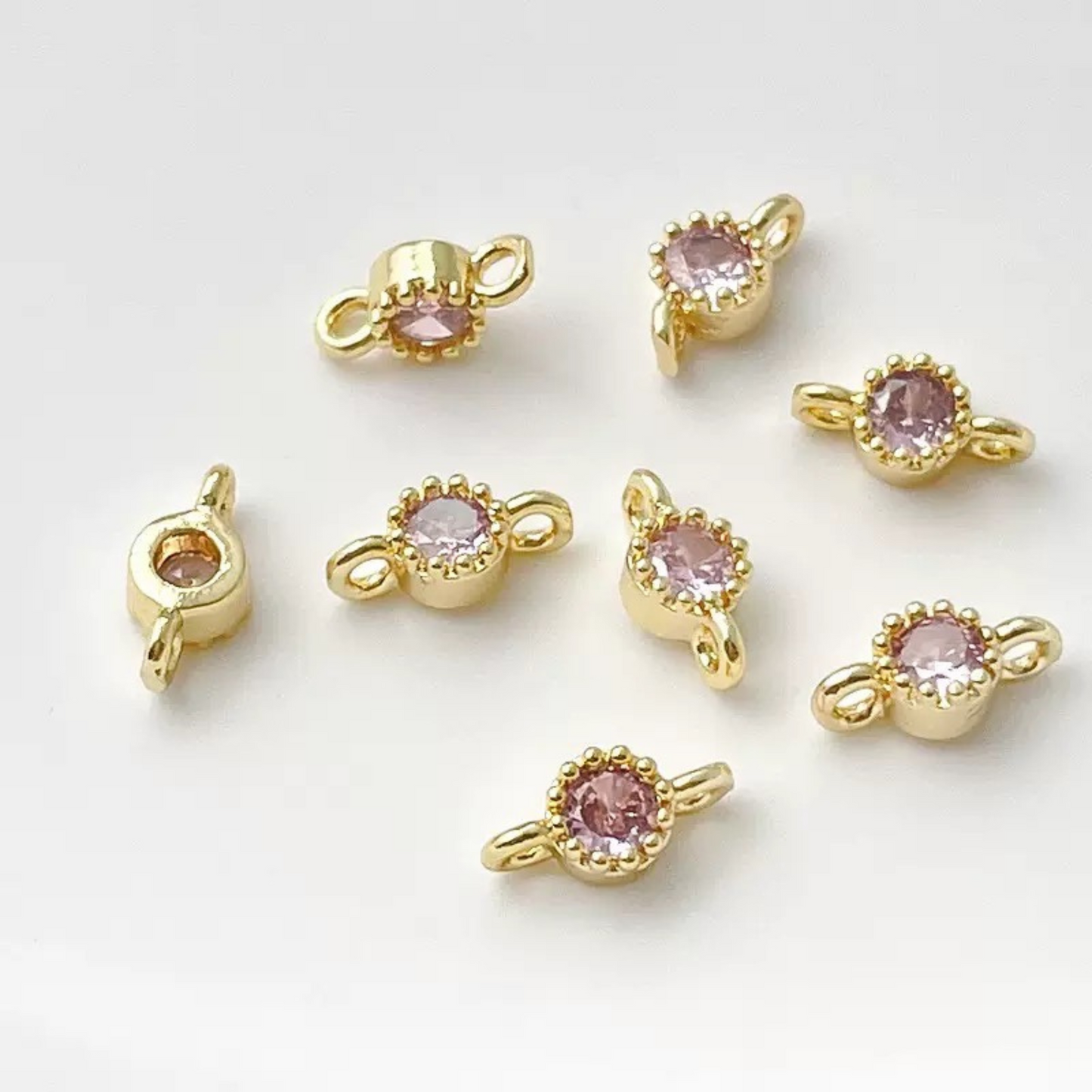 【E01】10pcs 4mm Double-Hole CZ Spacer Beads – Gold Plated, High-Color-Fast, DIY Jewelry Connectors