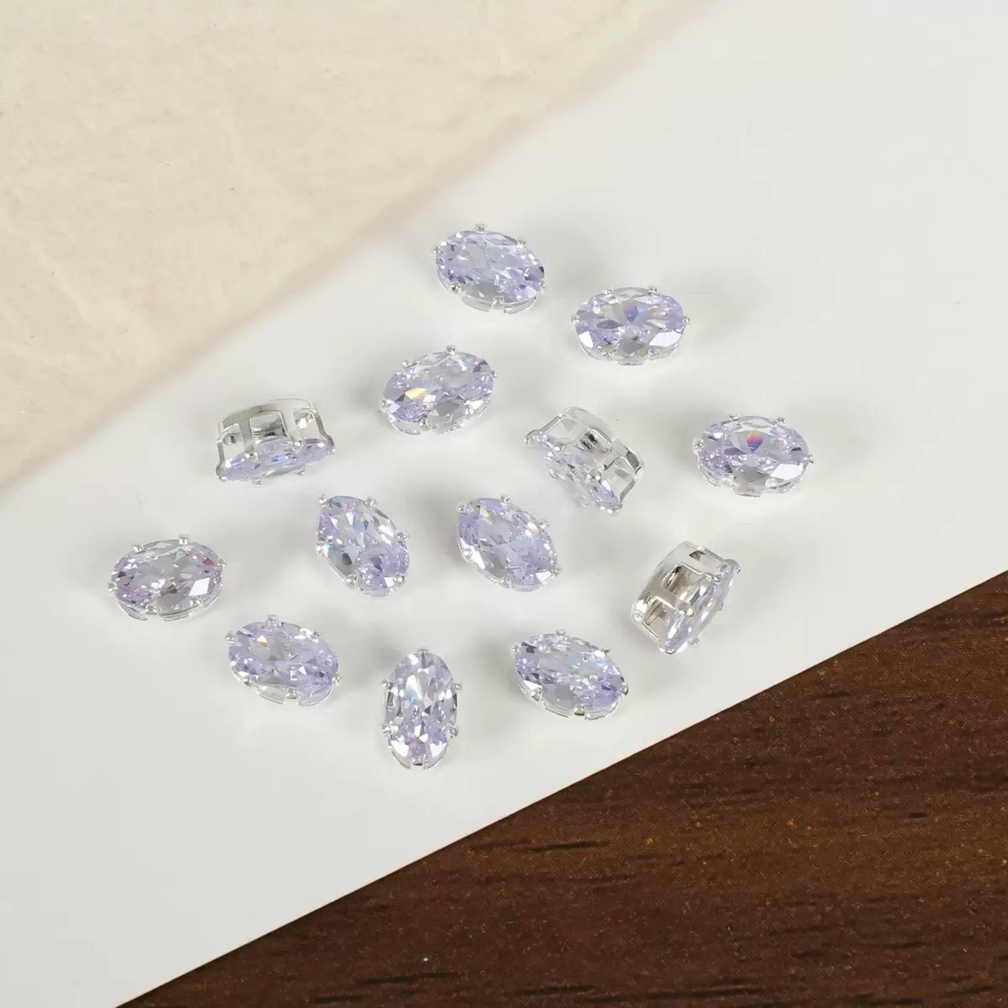 【A15】50pcs Oval-Cut CZ Spacer Beads – High-Color-Fast Silver Plated Alloy, Prong-Set, DIY Jewelry Supplies