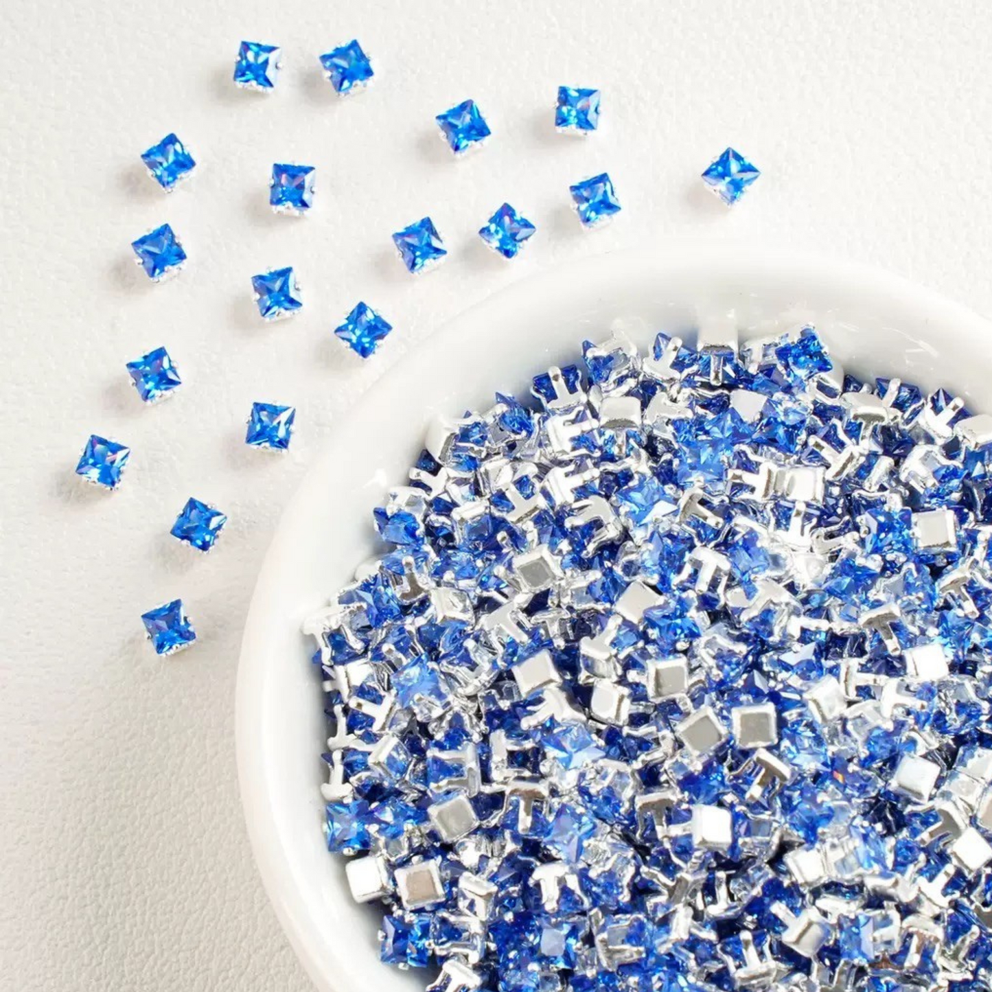 【A08】50pcs Square Zircon Beads – 3x3mm Silver-Claw DIY Spacer for Handmade Jewelry