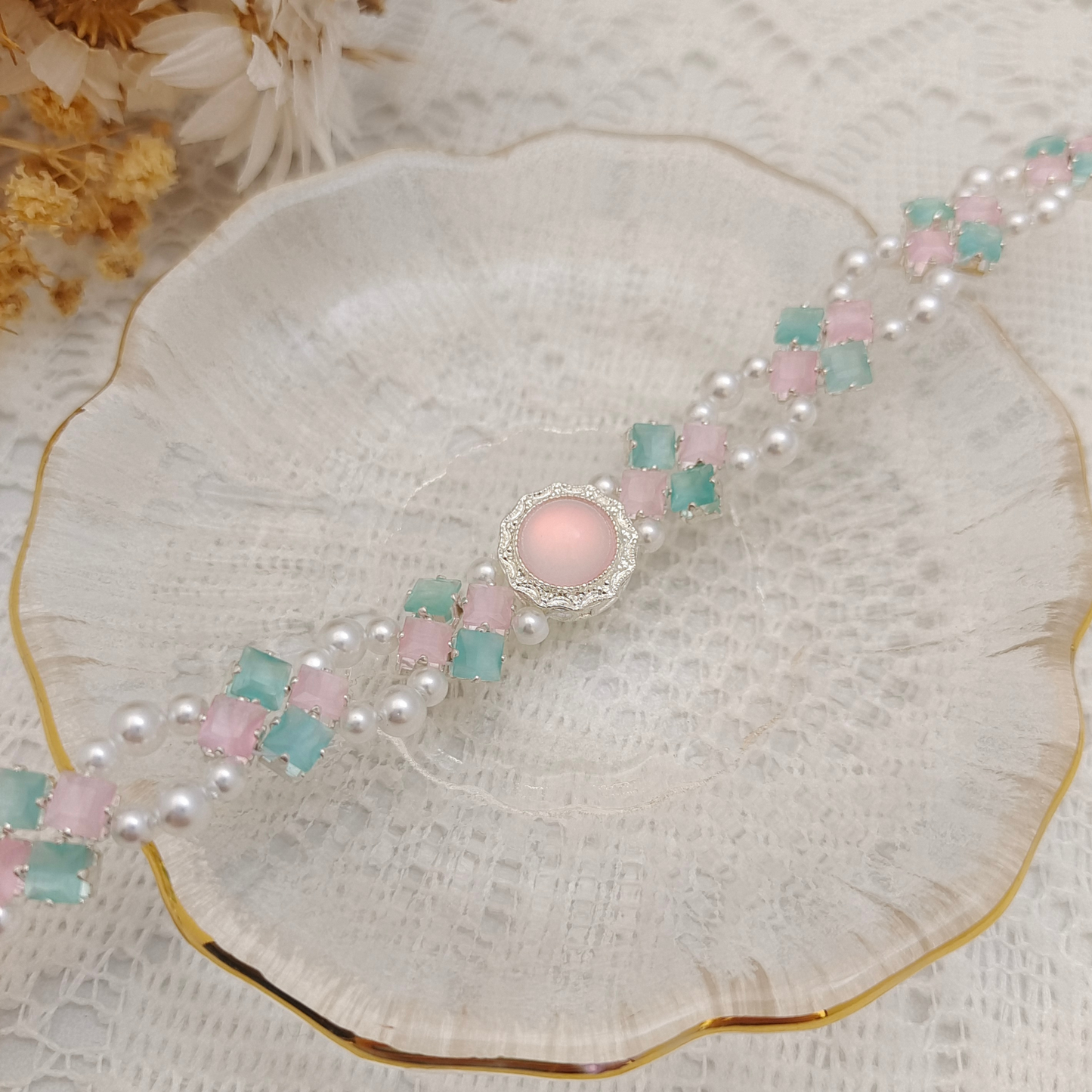 No.61 Cat Eye Clover Double-Layer DIY Bracelet Kit | Pearl & Zircon Beading Set with Full Tutorial