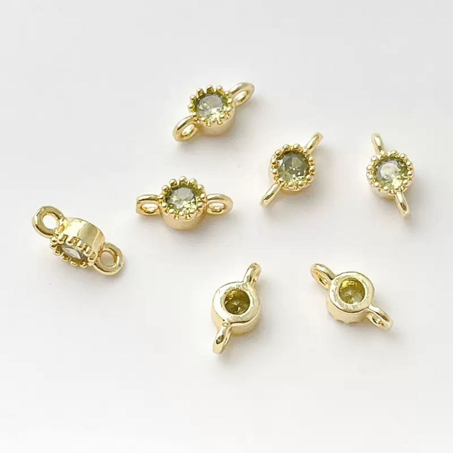 【E01】10pcs 4mm Double-Hole CZ Spacer Beads – Gold Plated, High-Color-Fast, DIY Jewelry Connectors