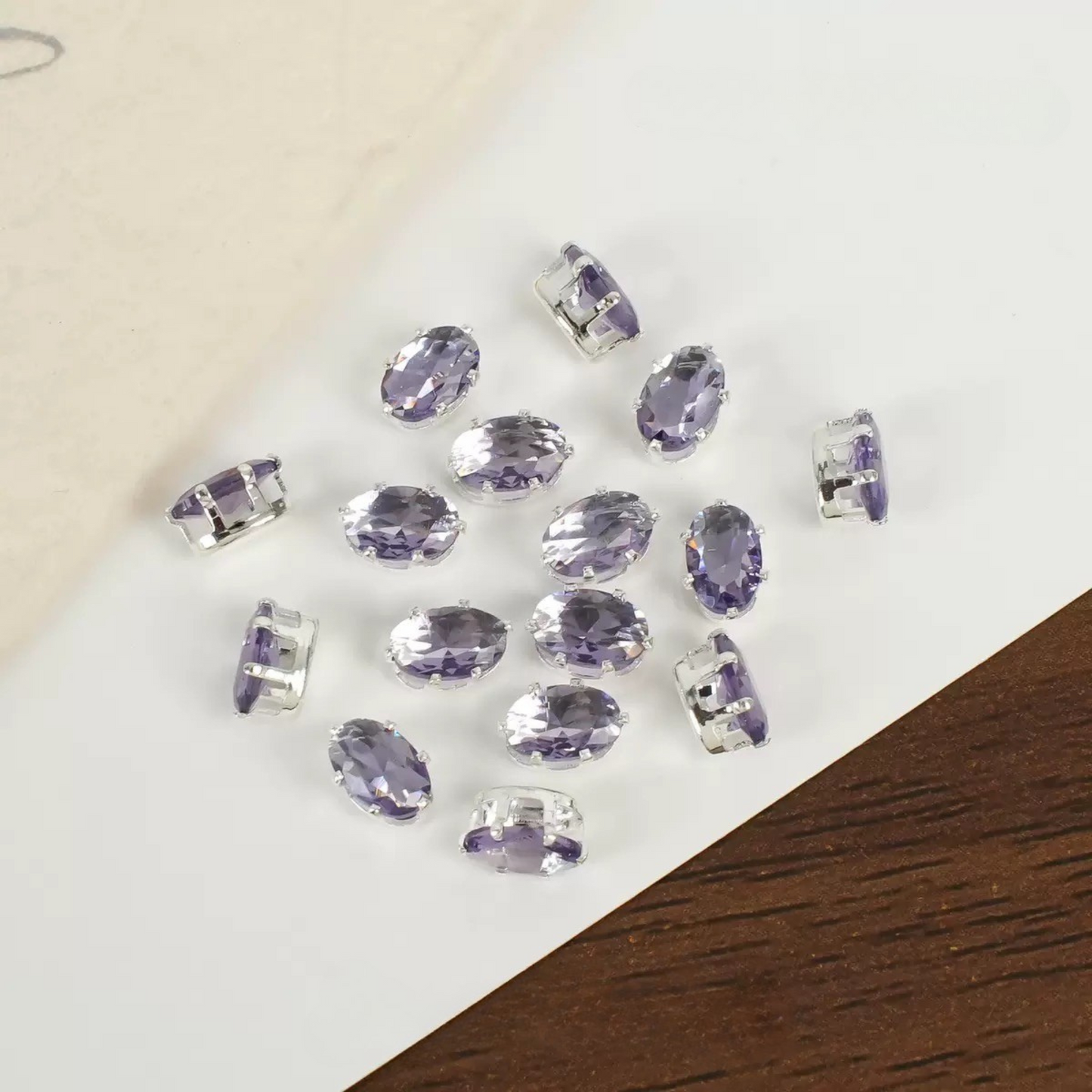 【A15】50pcs Oval-Cut CZ Spacer Beads – High-Color-Fast Silver Plated Alloy, Prong-Set, DIY Jewelry Supplies