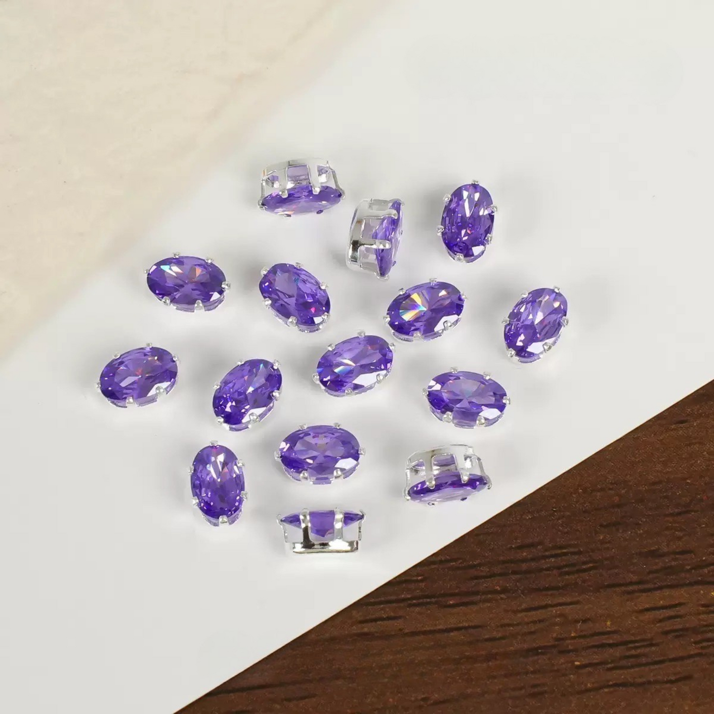 【A15】50pcs Oval-Cut CZ Spacer Beads – High-Color-Fast Silver Plated Alloy, Prong-Set, DIY Jewelry Supplies