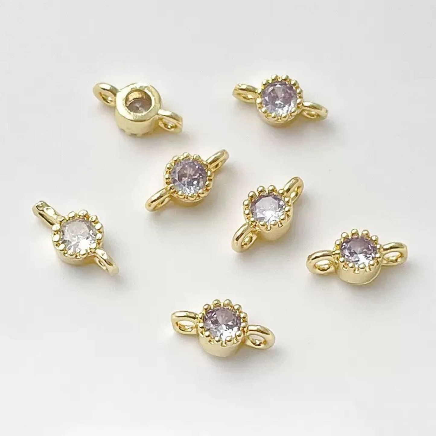 【E01】10pcs 4mm Double-Hole CZ Spacer Beads – Gold Plated, High-Color-Fast, DIY Jewelry Connectors