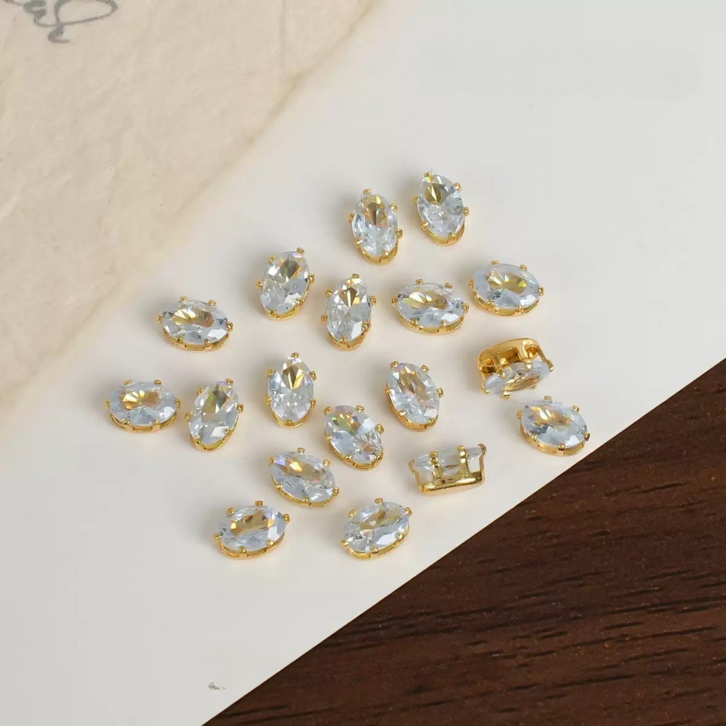 【A14】50pcs Oval-Cut CZ Spacer Beads – High-Color-Fast Gold Plated Alloy, Prong-Set, DIY Jewelry Supplies