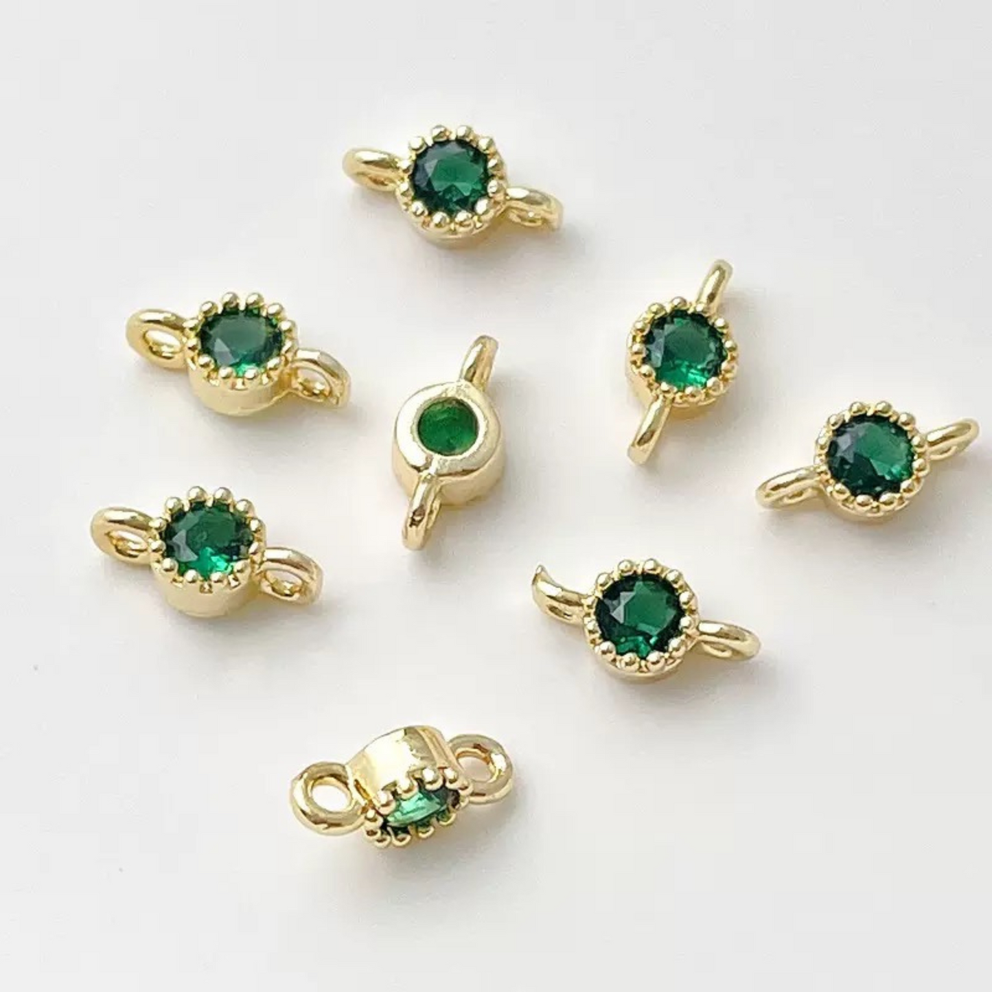 【E01】10pcs 4mm Double-Hole CZ Spacer Beads – Gold Plated, High-Color-Fast, DIY Jewelry Connectors