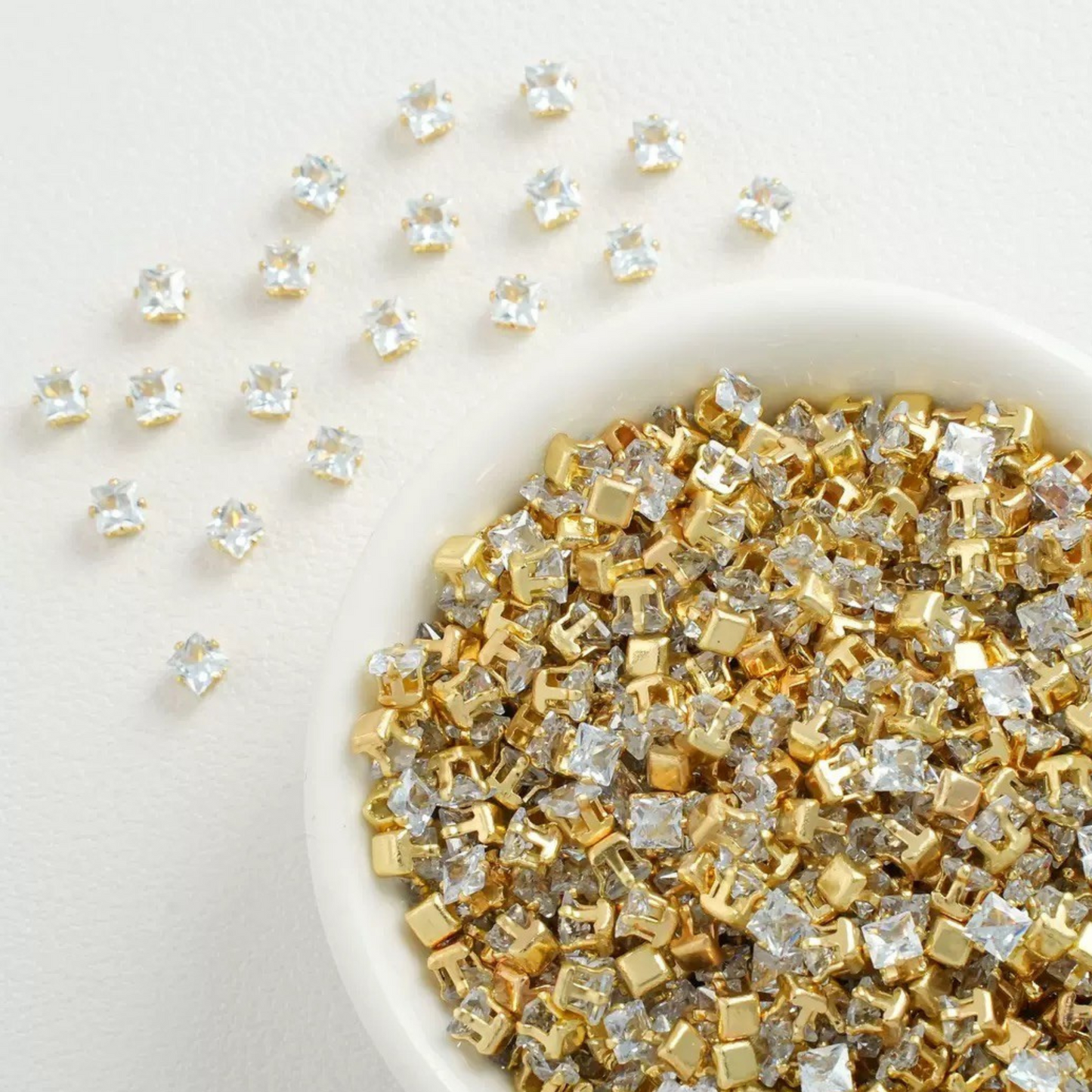 【A07】50pcs Square Zircon Beads – 3x3mm Gold-Claw DIY Spacer for Handmade Jewelry