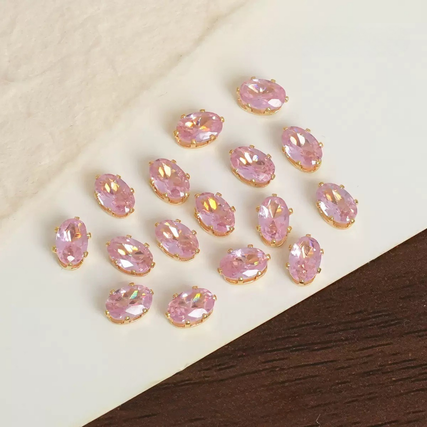 【A14】50pcs Oval-Cut CZ Spacer Beads – High-Color-Fast Gold Plated Alloy, Prong-Set, DIY Jewelry Supplies