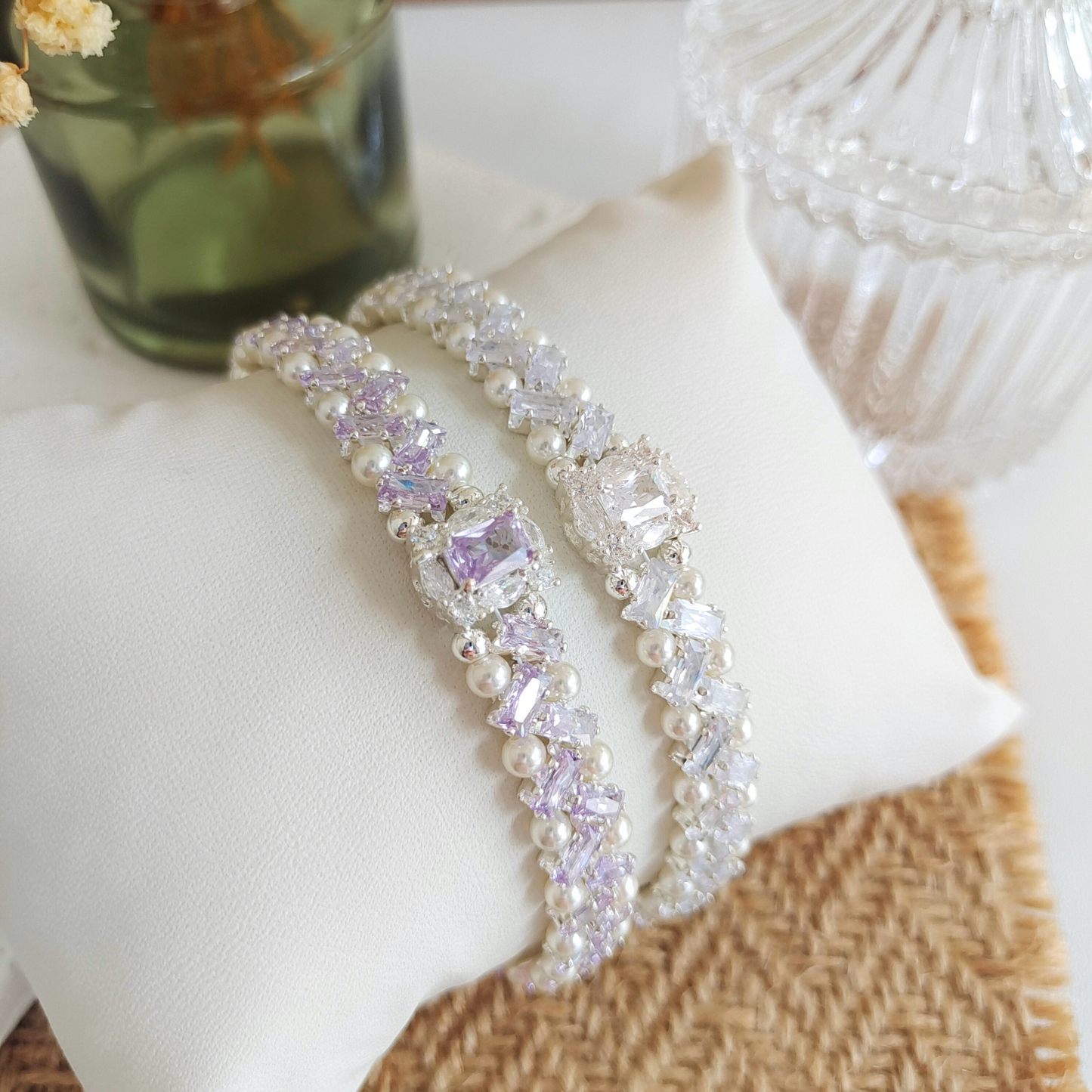 No.40 Frozen-Inspired Elsa Plus Handmade Bracelet – Ice Blue CZ & Faux Pearls, Ready to Wear