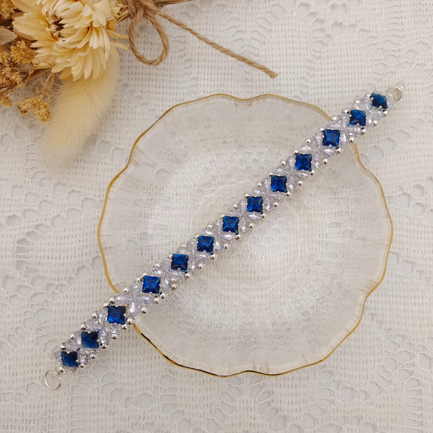 No.56 DIY Bracelet Kit – “Blue Danube” Square & Teardrop CZ Bead Set with Full Tutorial