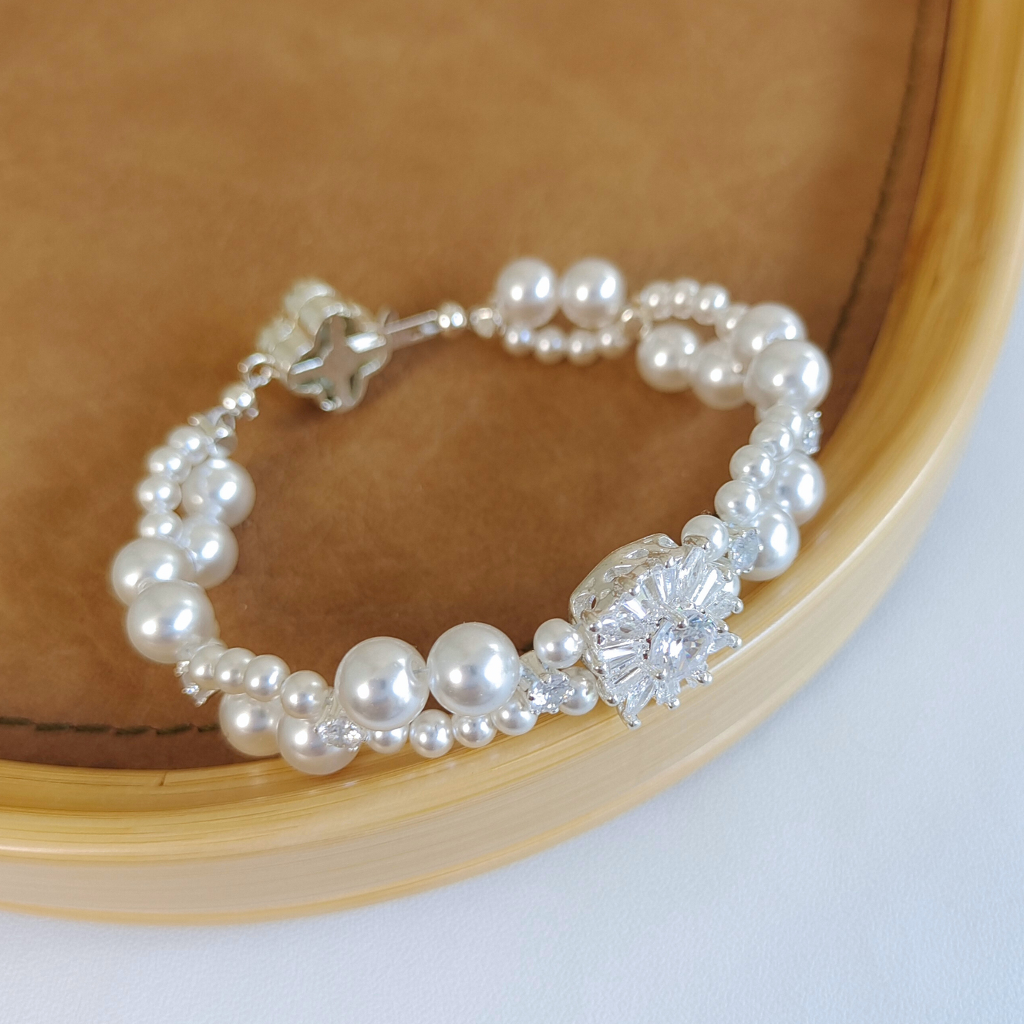 No.48 Dream Wedding Handmade Pearl & Zircon Bridal Bracelet – Elegant White