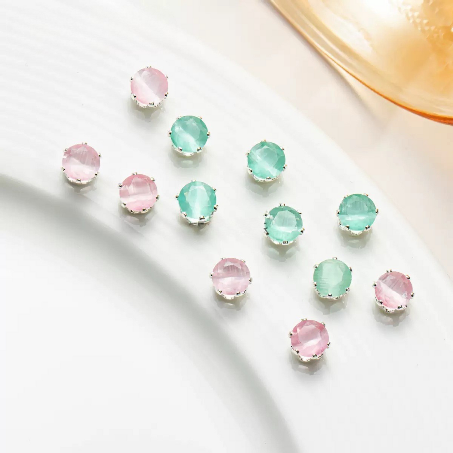 【C01】50pcs 4mm Round Cat’s Eye CZ Beads – Silver-Plated Prong-Set, DIY Jewelry Spacer Charms